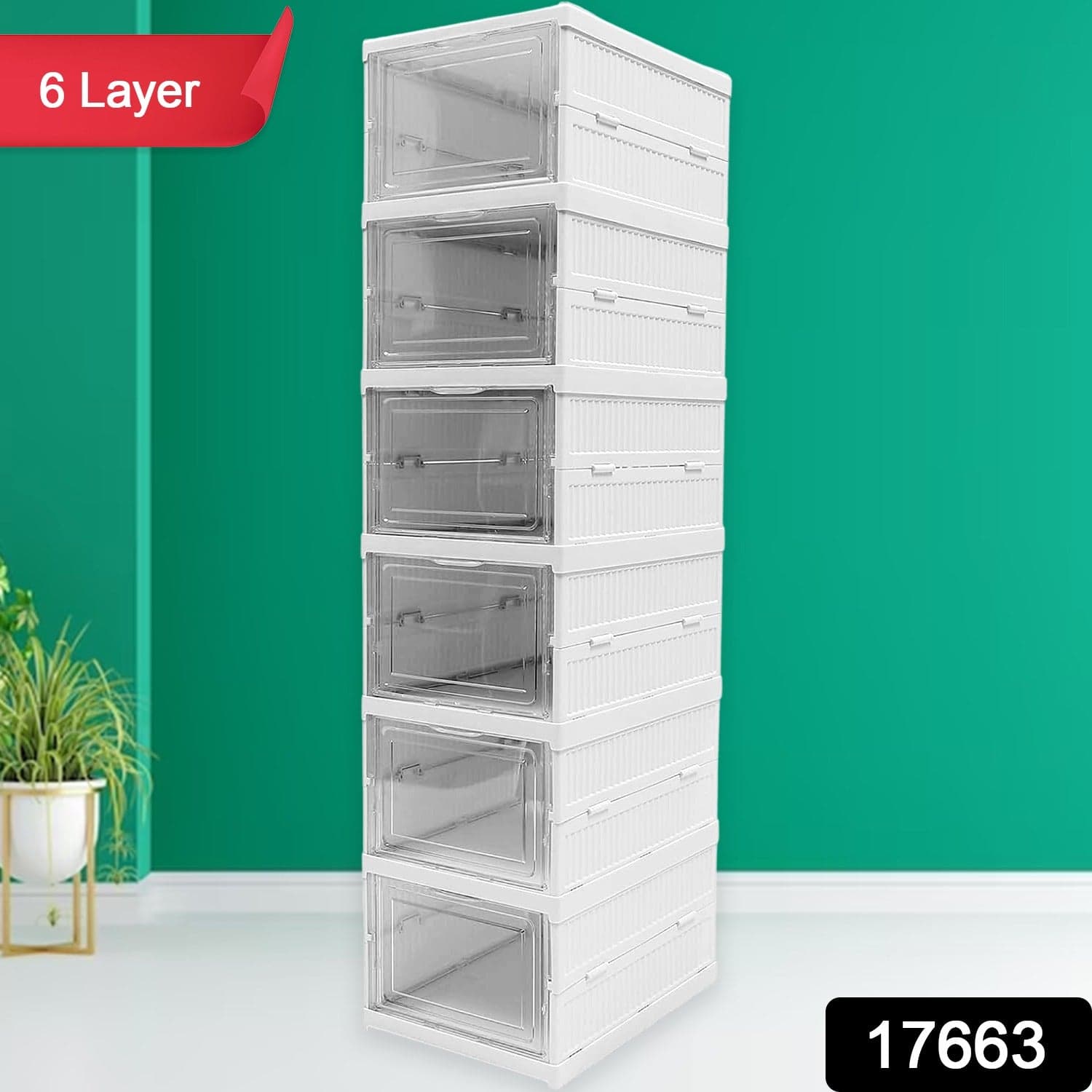 6-Layer Stackable Foldable Storage Organizer Cart for Clothes, Kitchen, Closet & Bathroom thumbnail 2