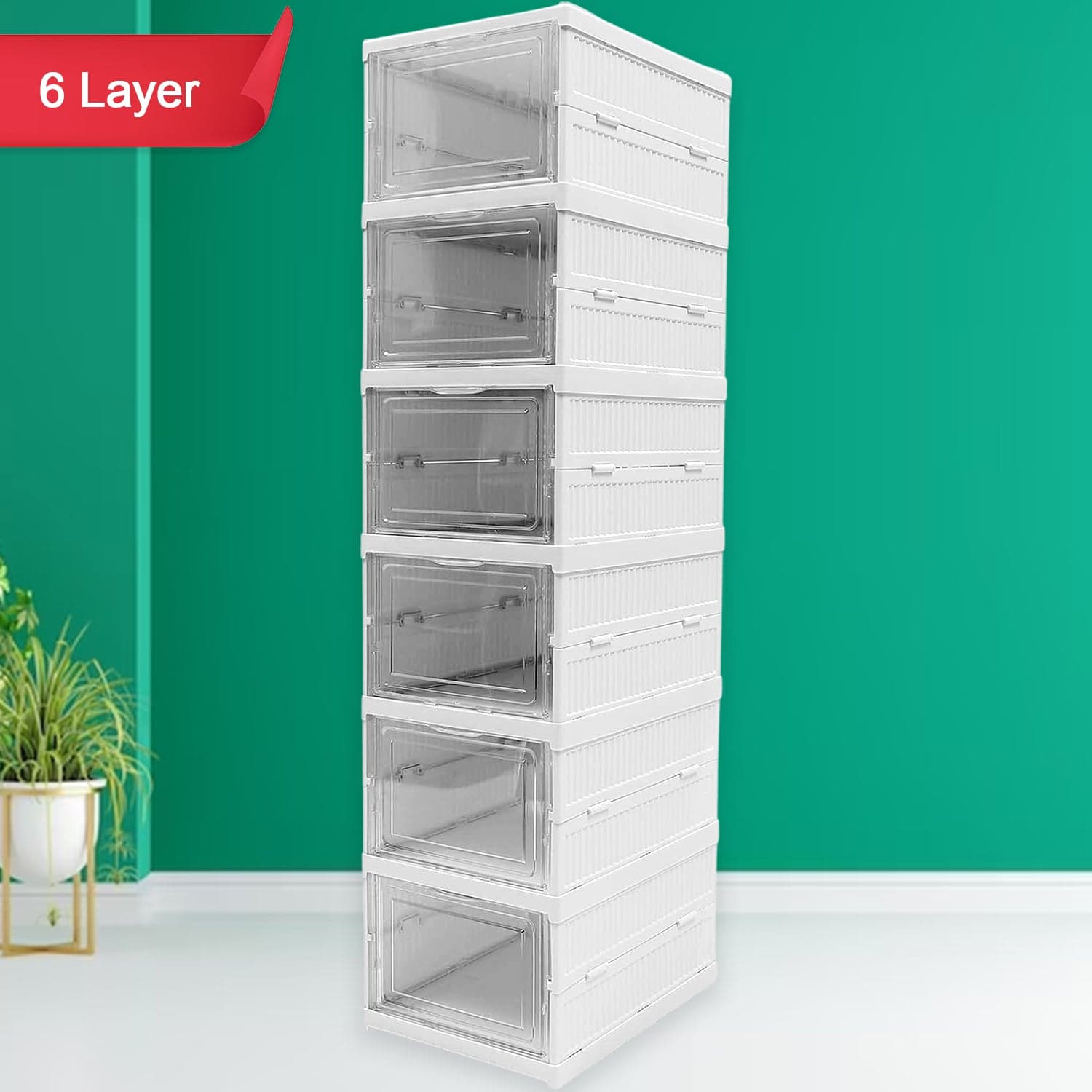 6-Layer Stackable Foldable Storage Organizer Cart for Clothes, Kitchen, Closet & Bathroom thumbnail 3