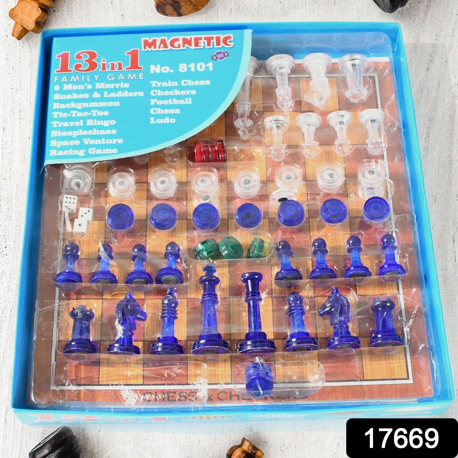 13 In 1 Family Board Game Chess, Snakes & Ladders, Ludo, Tic-Tac-Toe, Checkers, Travel Bingo, Football, Space Venture, Steeplechase Set For Kids thumbnail 2