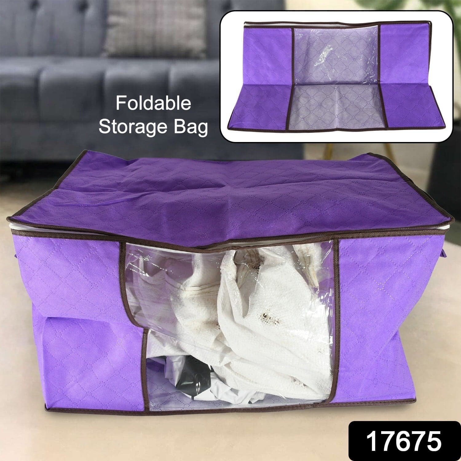 Clothing Storage Bag With Zipper, Non-Woven Storage Bag For Storing The Clothes And Sarees. thumbnail 2
