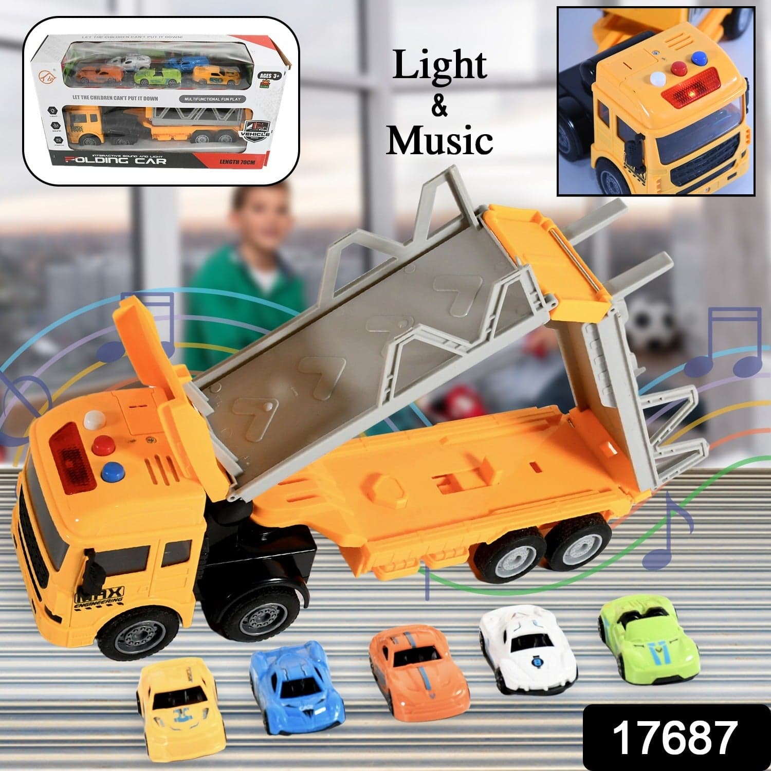 Realistic Long-Haul Toy Vehicle Transport Playset with Lights and Sound thumbnail 2