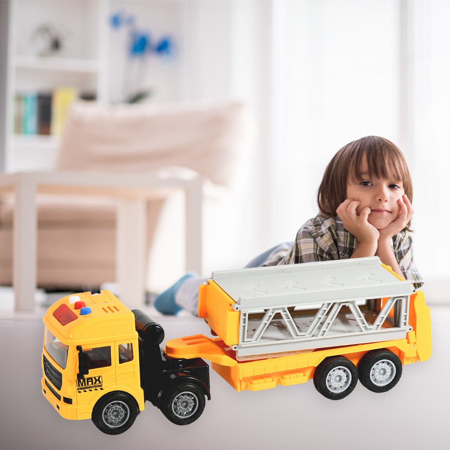 Realistic Long-Haul Toy Vehicle Transport Playset with Lights and Sound thumbnail 3