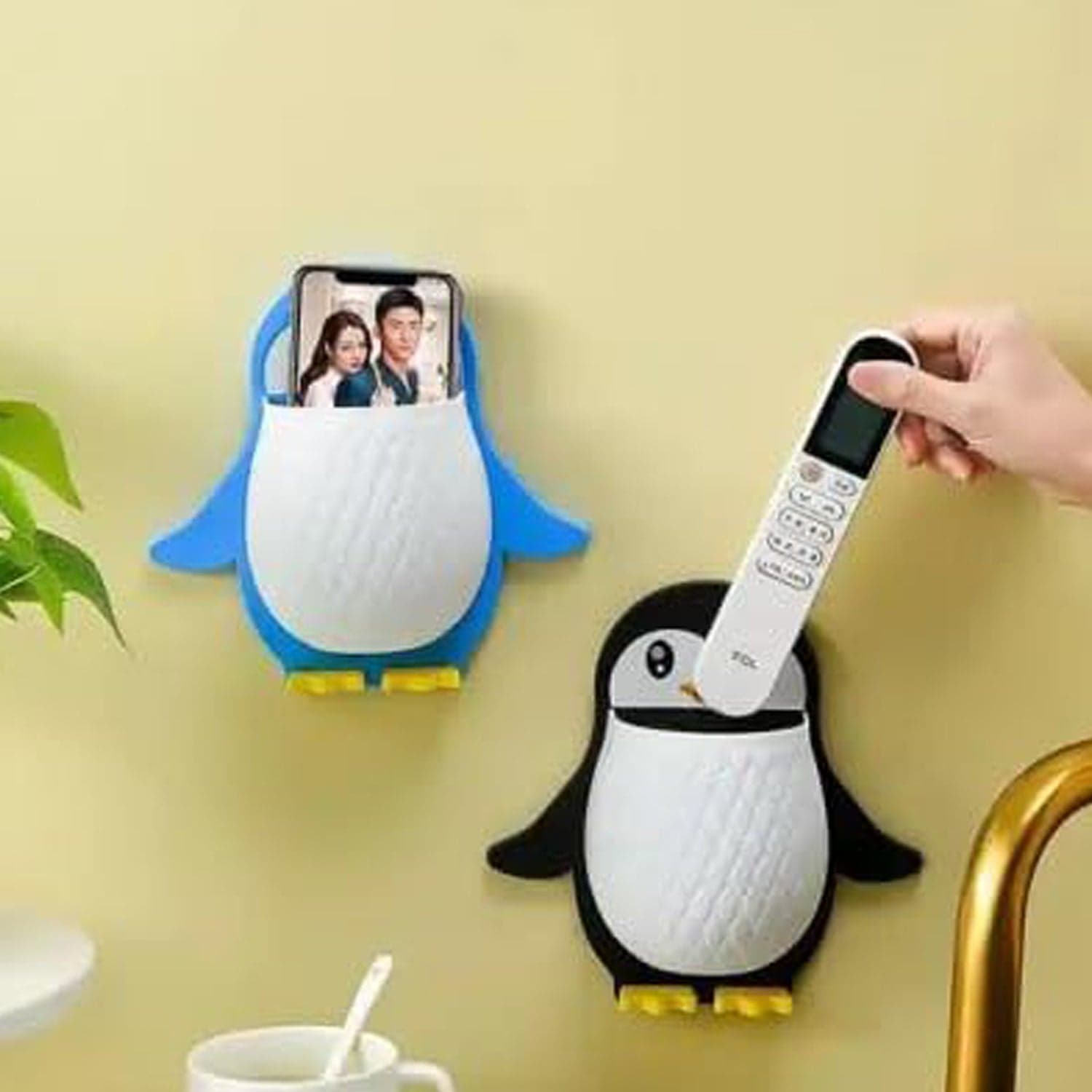Penguin Storage Box, Adhesive Remote Case, Electric Toothbrushes Holder, Universal Controller Holder, Wall Nightstand, Office Plastic Wall Mount thumbnail 3