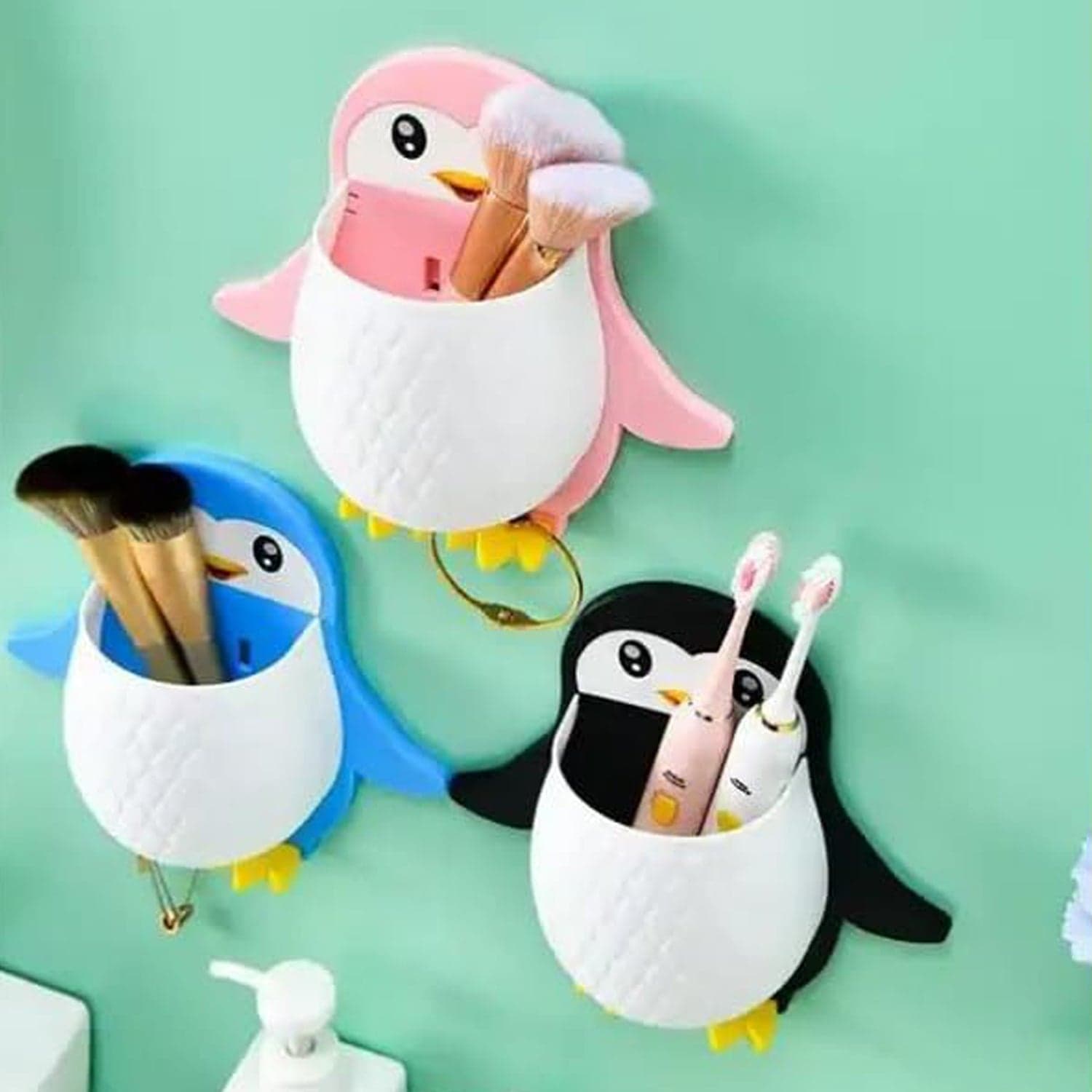 Penguin Storage Box, Adhesive Remote Case, Electric Toothbrushes Holder, Universal Controller Holder, Wall Nightstand, Office Plastic Wall Mount thumbnail 6