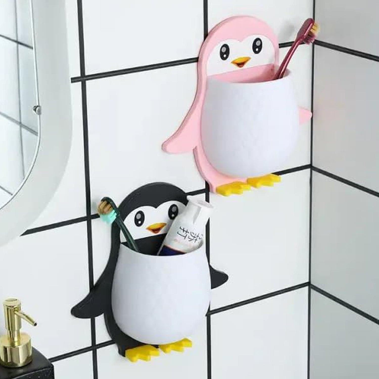 Penguin Storage Box, Adhesive Remote Case, Electric Toothbrushes Holder, Universal Controller Holder, Wall Nightstand, Office Plastic Wall Mount thumbnail 7