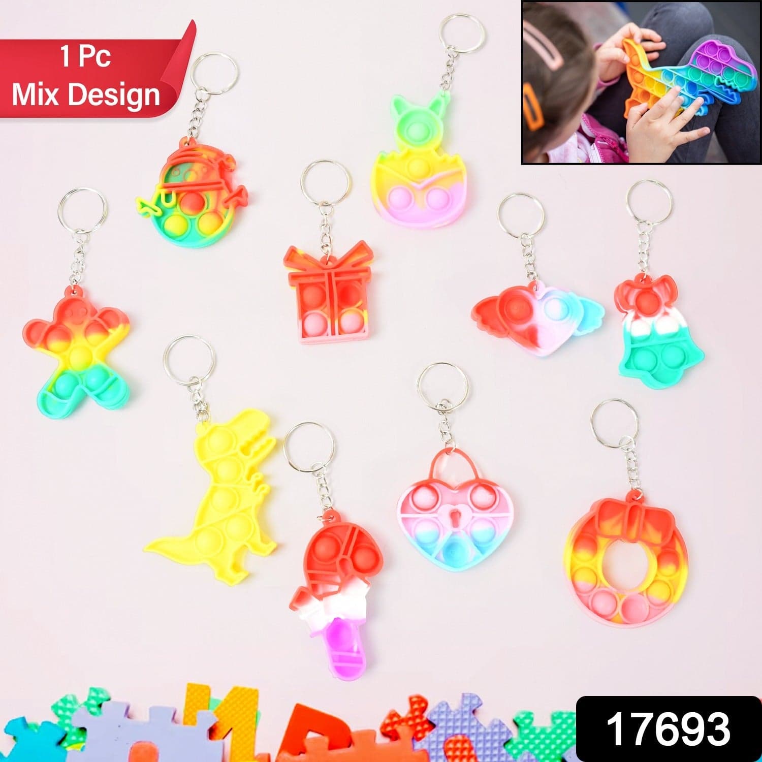 Compact Pop It Keychain of Fun Stress Relief Fidget Toy (1 Pc | Mix Design) thumbnail 2