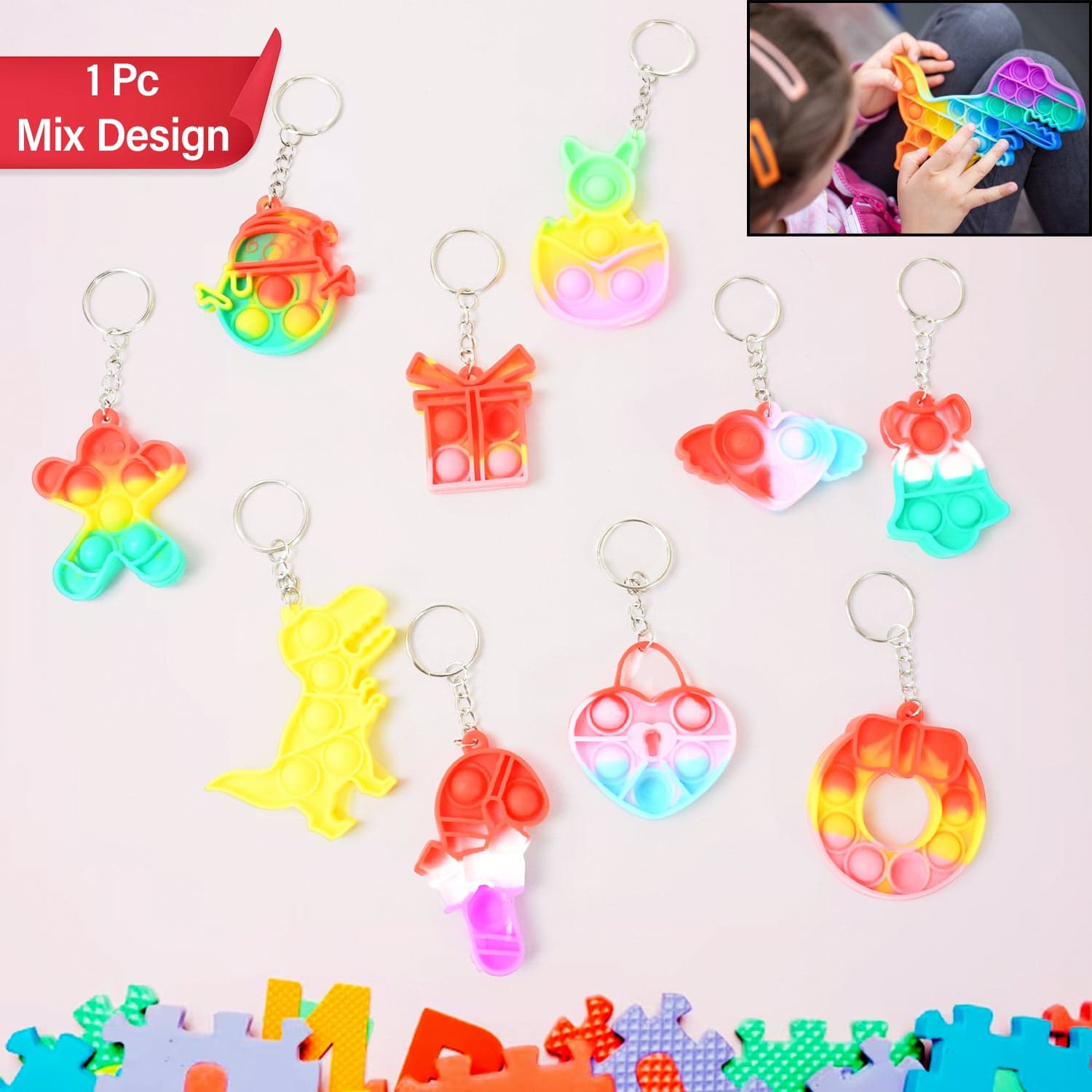 Compact Pop It Keychain of Fun Stress Relief Fidget Toy (1 Pc | Mix Design) thumbnail 3