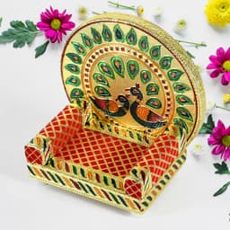 Meenakari Work Laddu Gopal Singhasan / Sihasan For Pooja Mandir Wooden Krishna Ladoo Bal Gopal Sofa Asan