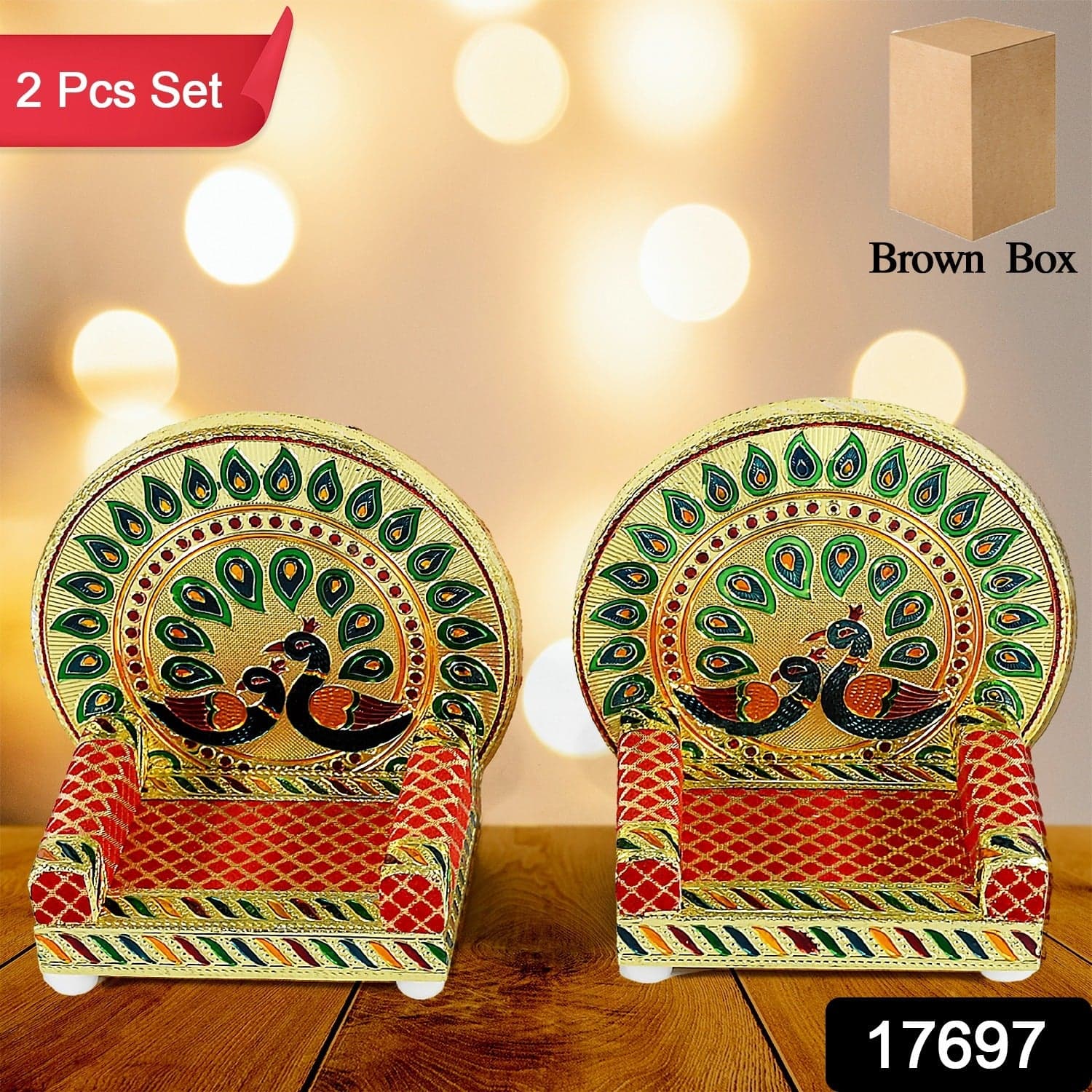 Meenakari Work Laddu Gopal Singhasan / Sihasan For Pooja Mandir Wooden Krishna Ladoo Bal Gopal Sofa Asan thumbnail 2