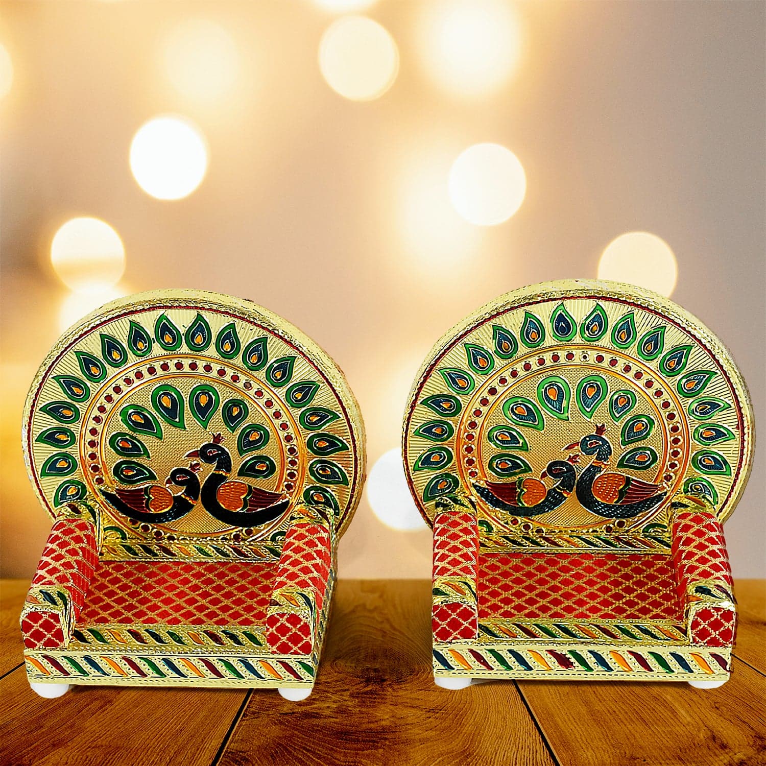 Meenakari Work Laddu Gopal Singhasan / Sihasan For Pooja Mandir Wooden Krishna Ladoo Bal Gopal Sofa Asan thumbnail 3