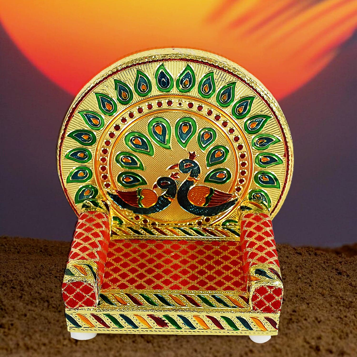 Meenakari Work Laddu Gopal Singhasan / Sihasan For Pooja Mandir Wooden Krishna Ladoo Bal Gopal Sofa Asan thumbnail 5