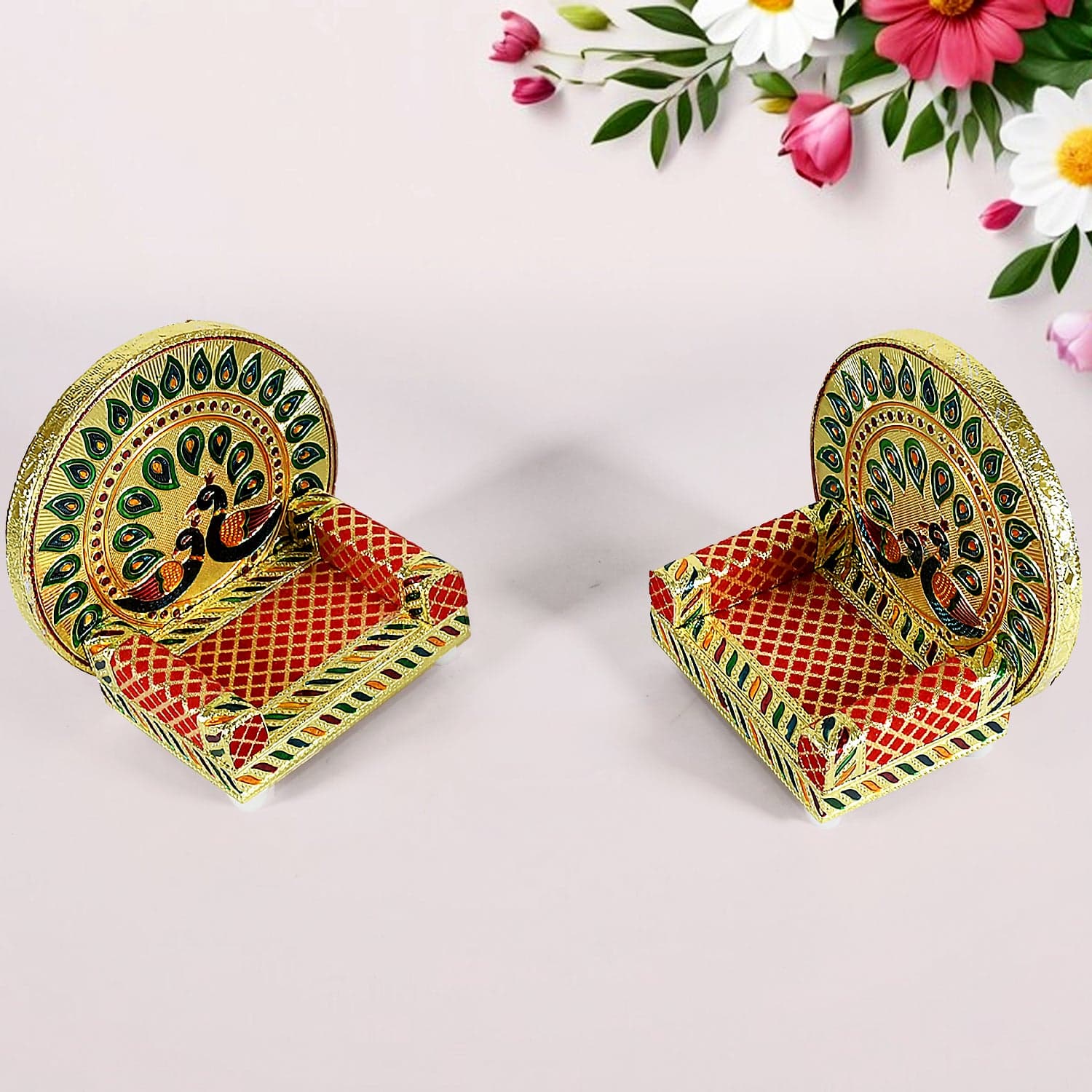 Meenakari Work Laddu Gopal Singhasan / Sihasan For Pooja Mandir Wooden Krishna Ladoo Bal Gopal Sofa Asan thumbnail 6