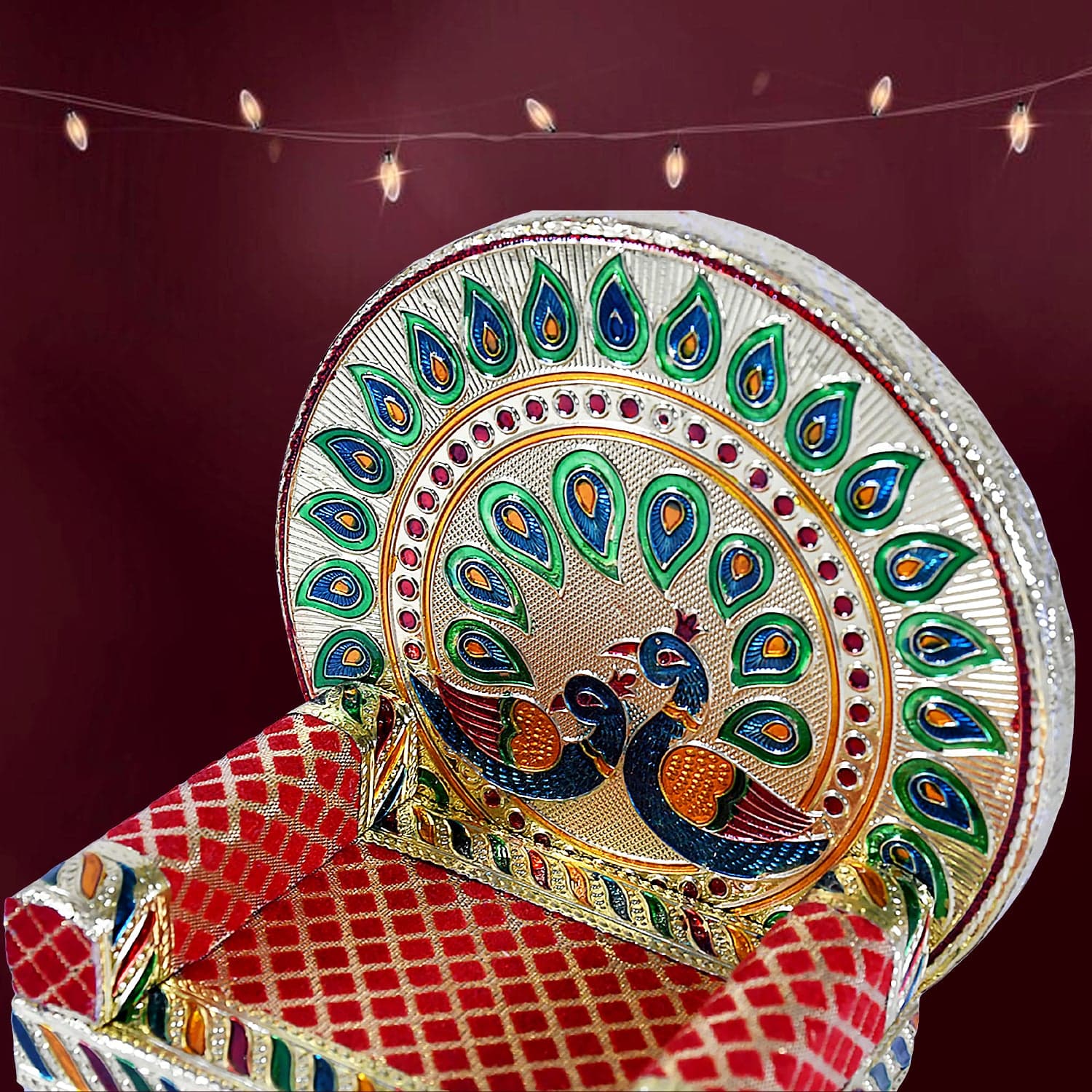 Meenakari Work Laddu Gopal Singhasan / Sihasan For Pooja Mandir Wooden Krishna Ladoo Bal Gopal Sofa Asan thumbnail 7