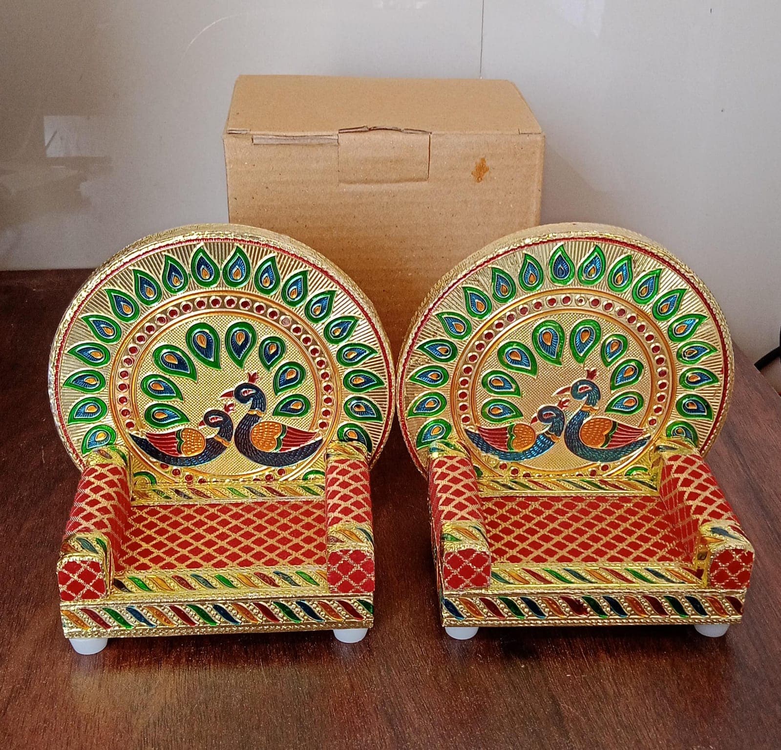 Meenakari Work Laddu Gopal Singhasan / Sihasan For Pooja Mandir Wooden Krishna Ladoo Bal Gopal Sofa Asan thumbnail 8