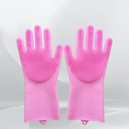 Dishwashing Gloves With Scrubber| Silicone Cleaning Reusable Scrub Gloves For Wash Dish Kitchen| Bathroom| Pet Grooming Wet And Dry Glove (1 Pair ID-17723