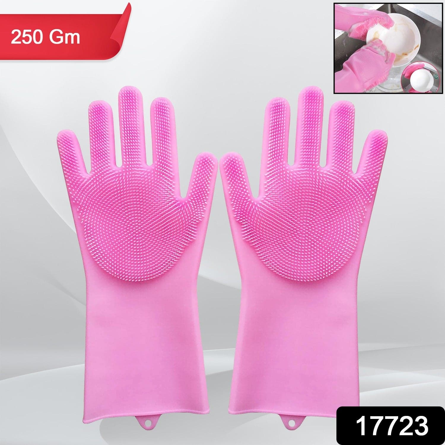 Dishwashing Gloves With Scrubber| Silicone Cleaning Reusable Scrub Gloves For Wash Dish Kitchen| Bathroom| Pet Grooming Wet And Dry Glove (1 Pair ID-17723 thumbnail 2