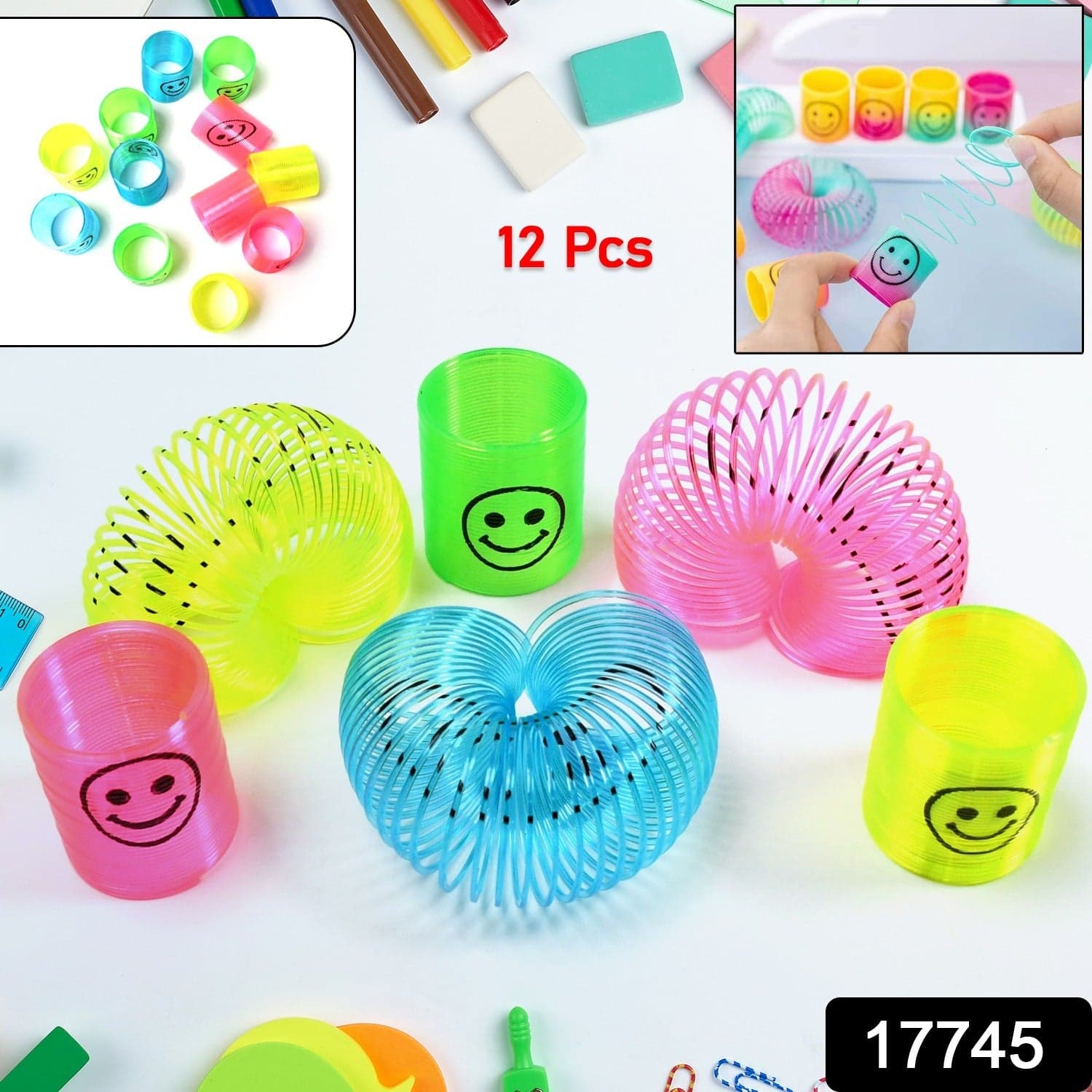Multicolor Magic Smiley Spring, Spring Toys, Slinky, Slinky Spring Toy, Toy For Kids For Birthdays, Compact And Portable Easy To Carry (12 Pcs Set) thumbnail 2