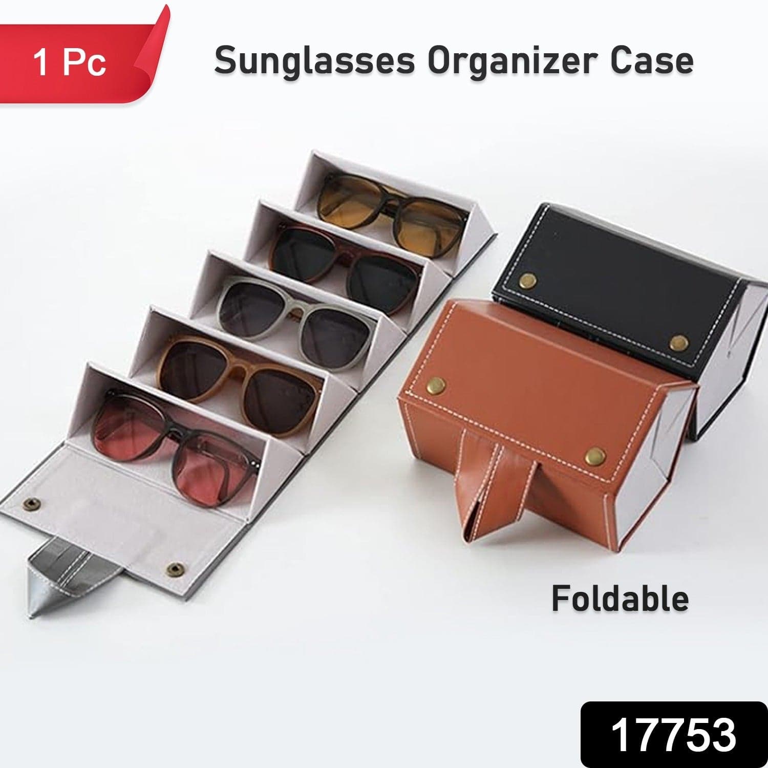 5 Slots Sunglasses Organizer Box, Glass Holder Box, Spectacle Case Of Sunglasses, Specs Case, Foldable Travel Glasses Case Storage (1 Pc) thumbnail 2