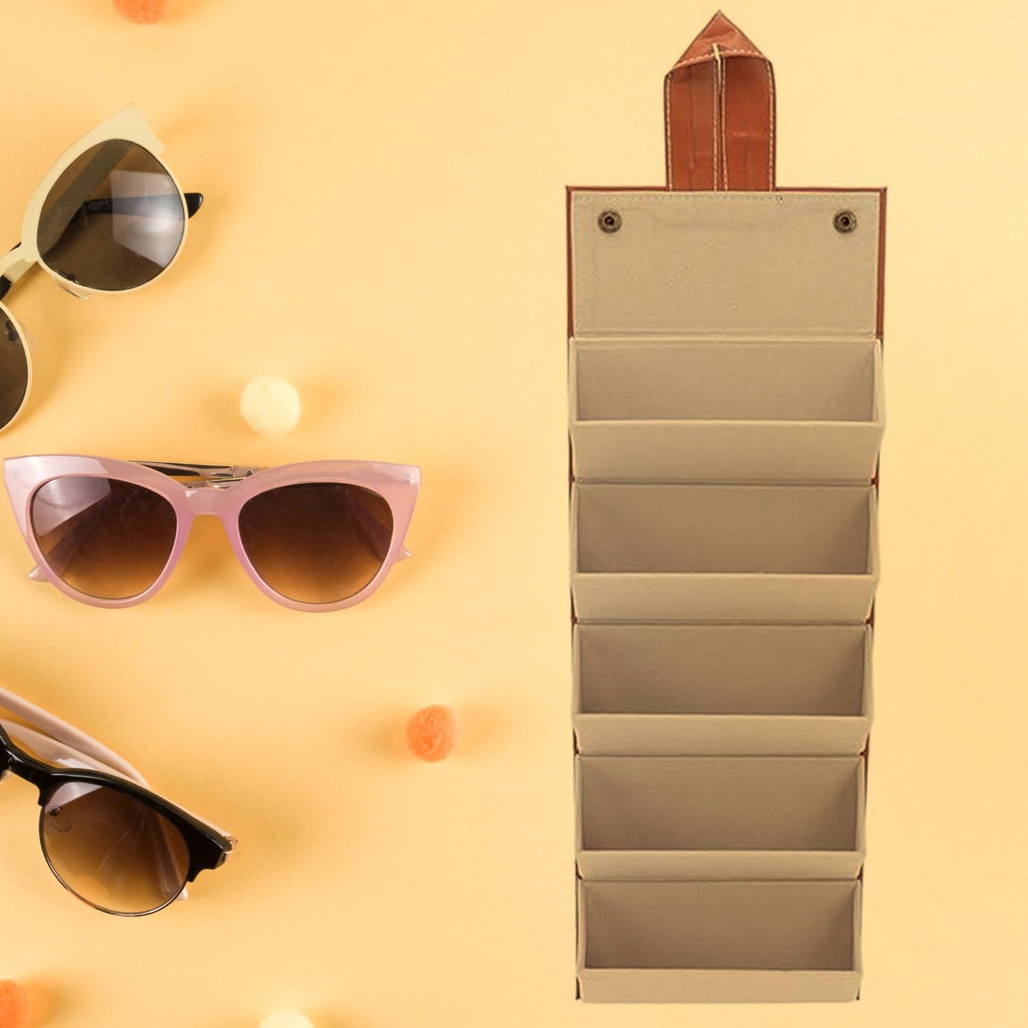 5 Slots Sunglasses Organizer Box, Glass Holder Box, Spectacle Case Of Sunglasses, Specs Case, Foldable Travel Glasses Case Storage (1 Pc) thumbnail 3