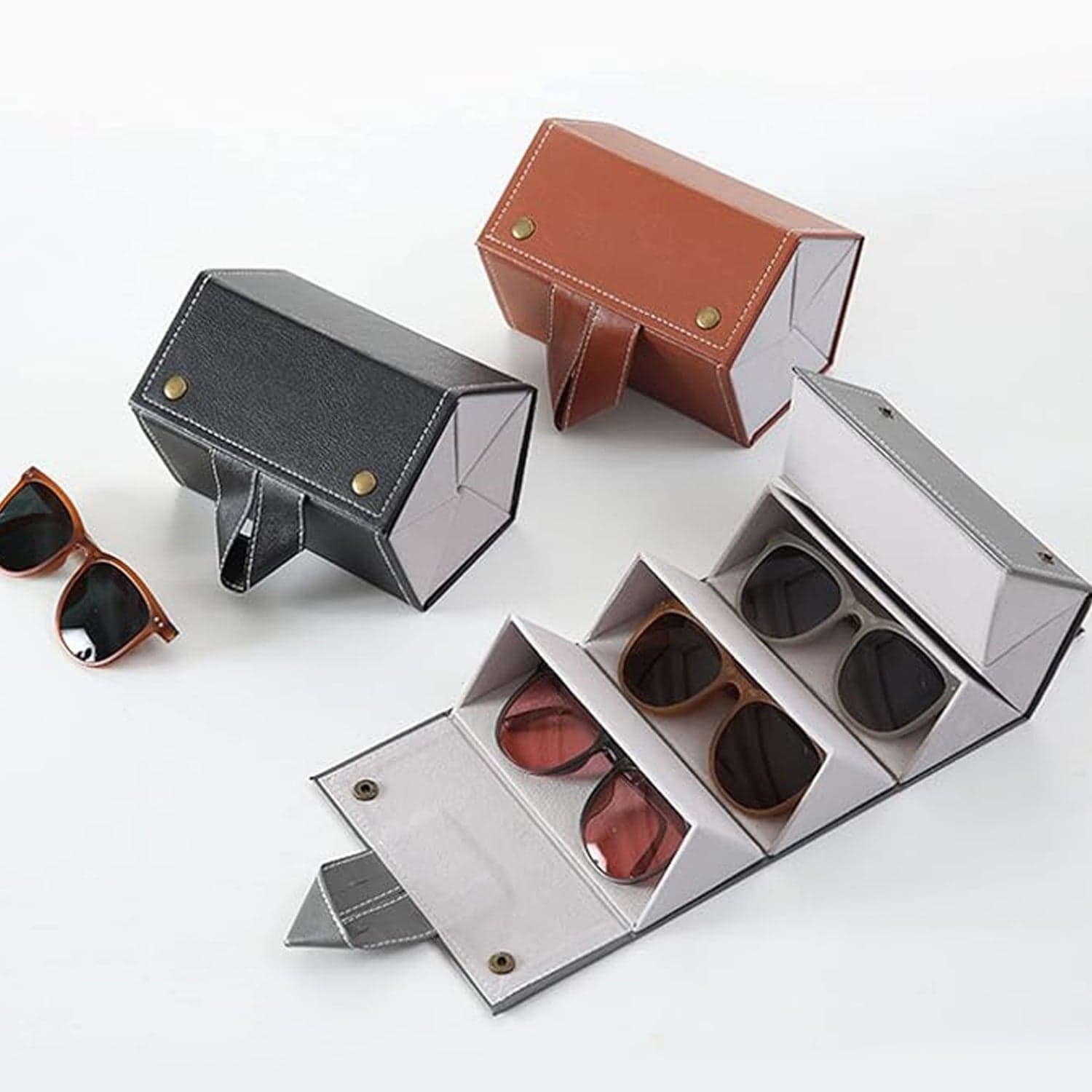 5 Slots Sunglasses Organizer Box, Glass Holder Box, Spectacle Case Of Sunglasses, Specs Case, Foldable Travel Glasses Case Storage (1 Pc) thumbnail 4