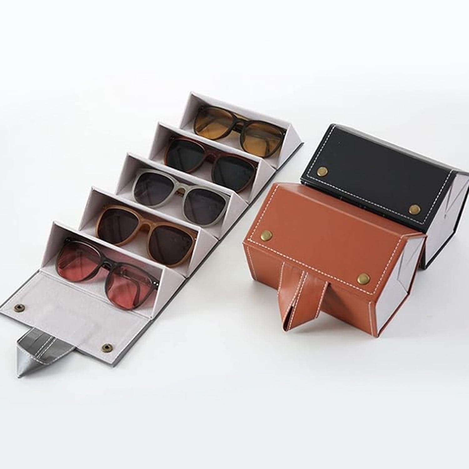 5 Slots Sunglasses Organizer Box, Glass Holder Box, Spectacle Case Of Sunglasses, Specs Case, Foldable Travel Glasses Case Storage (1 Pc) thumbnail 6