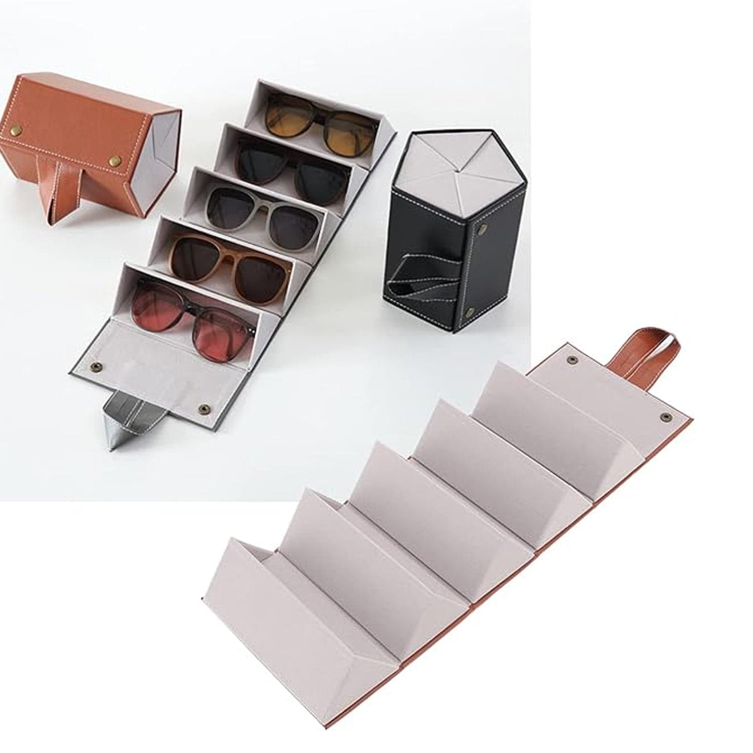 5 Slots Sunglasses Organizer Box, Glass Holder Box, Spectacle Case Of Sunglasses, Specs Case, Foldable Travel Glasses Case Storage (1 Pc) thumbnail 7