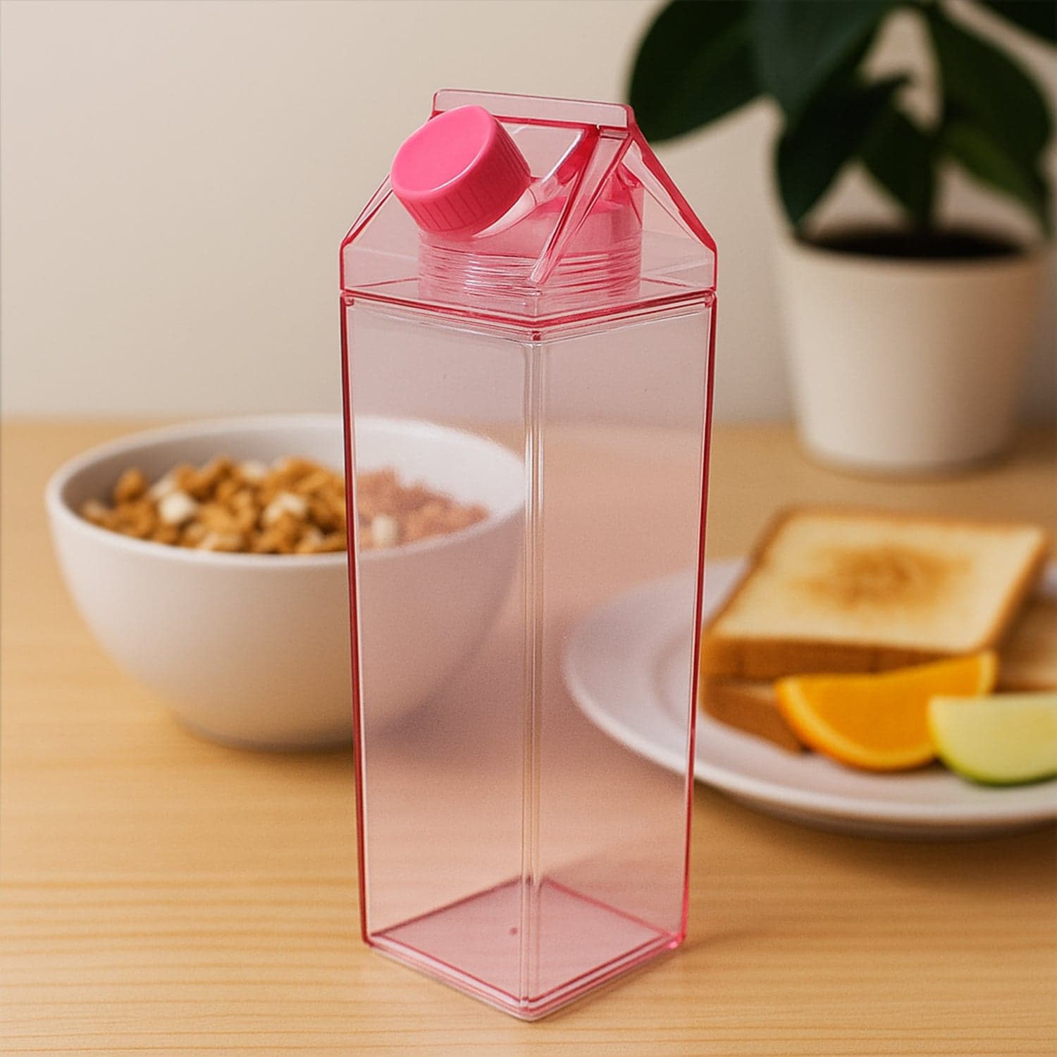 Plastic Milk Carton Colorful Clear Water Bottle, 17 Oz Portable Milk Box Leakproof Square Juice Bottle For Outdoor Sports Travel Camping thumbnail 1