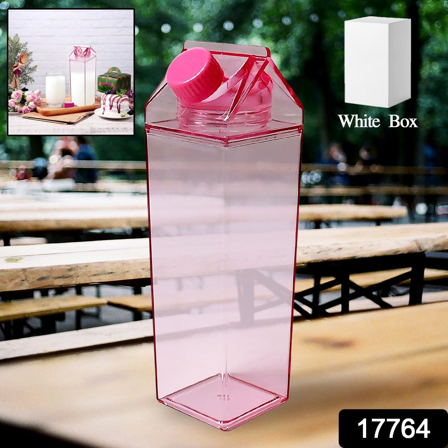 Plastic Milk Carton Colorful Clear Water Bottle, 17 Oz Portable Milk Box Leakproof Square Juice Bottle For Outdoor Sports Travel Camping thumbnail 2