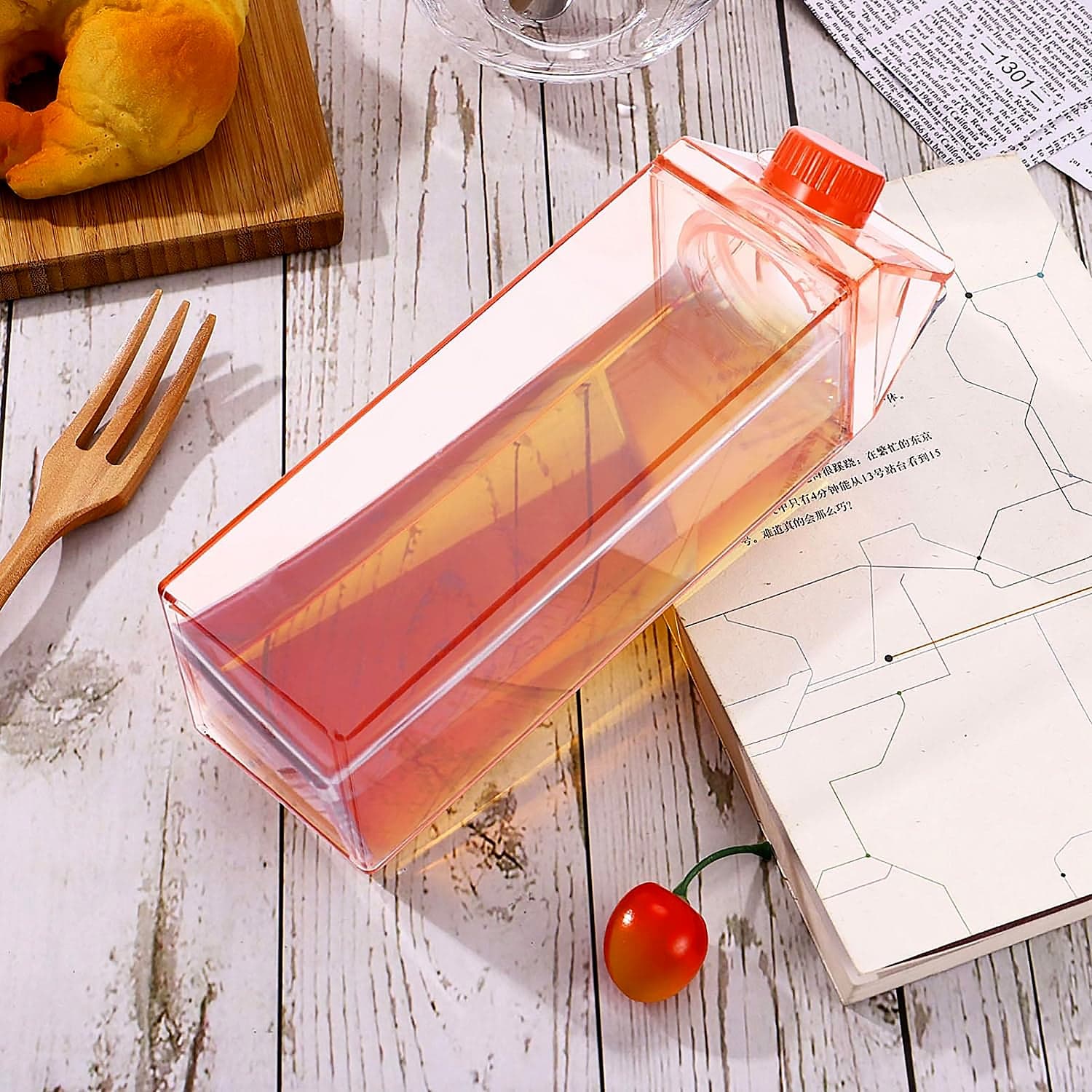 Plastic Milk Carton Colorful Clear Water Bottle, 17 Oz Portable Milk Box Leakproof Square Juice Bottle For Outdoor Sports Travel Camping thumbnail 7