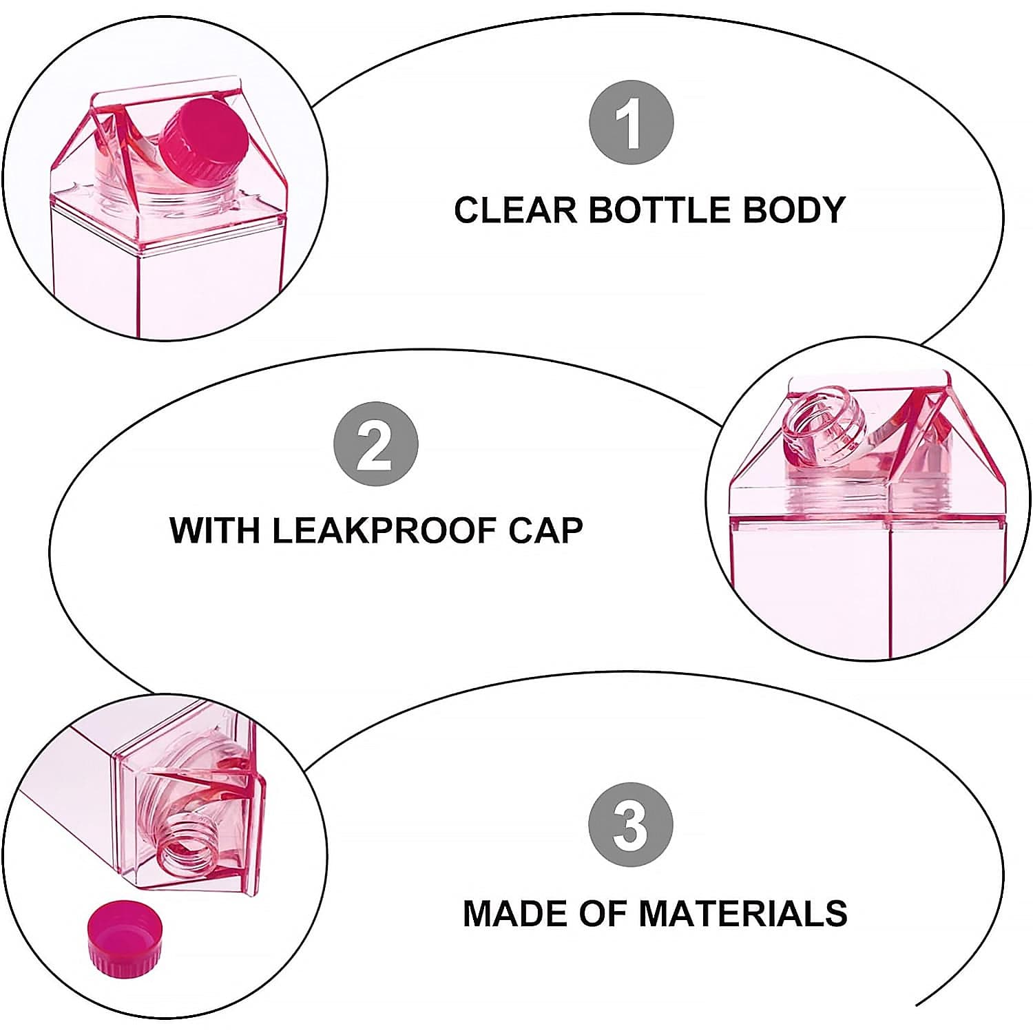 Plastic Milk Carton Colorful Clear Water Bottle, 17 Oz Portable Milk Box Leakproof Square Juice Bottle For Outdoor Sports Travel Camping thumbnail 9