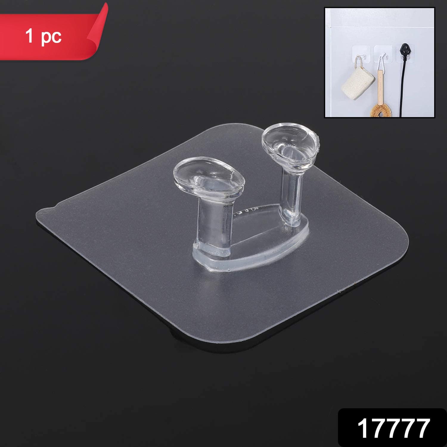 Transparent Self-Adhesive Wall Hook Of Drill-Free, Waterproof & Oil-Proof For Toothbrush, Socket (1 Pc) thumbnail 2