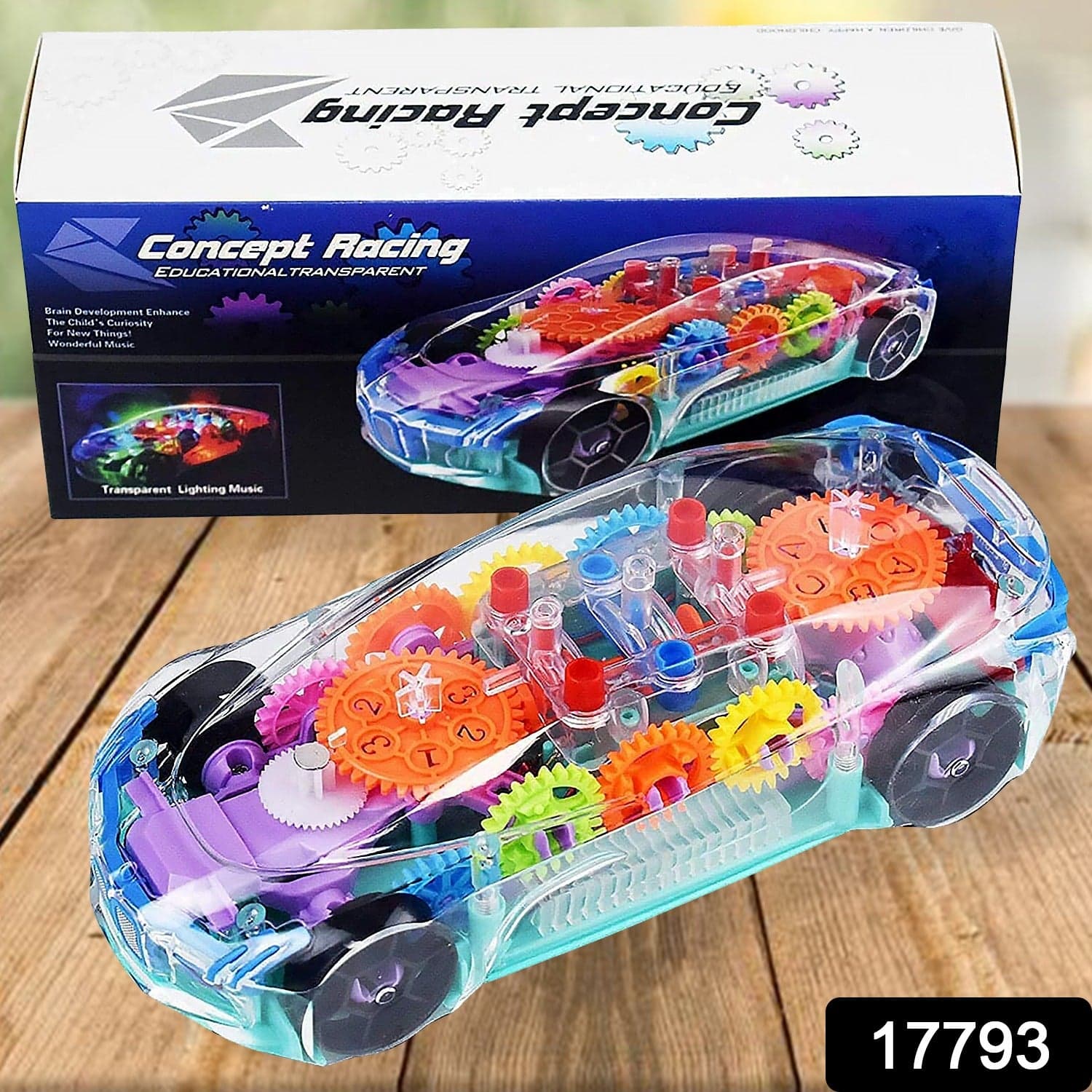 Automatic 360 Degree Rotating Transparent Gear Concept Car With Musical And 3D Flashing Lights Toy (Multicolor / Battery Not Included) thumbnail 2