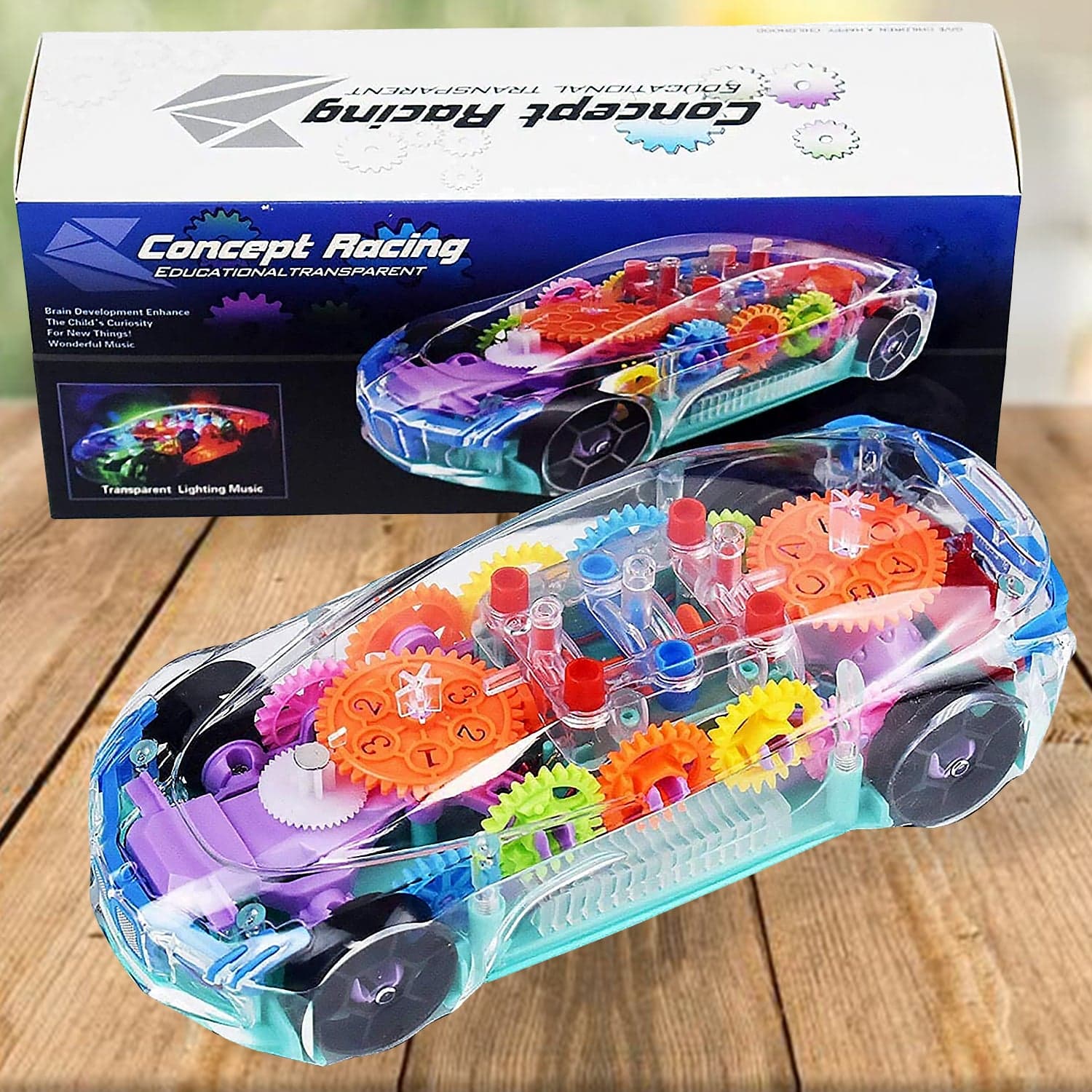 Automatic 360 Degree Rotating Transparent Gear Concept Car With Musical And 3D Flashing Lights Toy (Multicolor / Battery Not Included) thumbnail 3