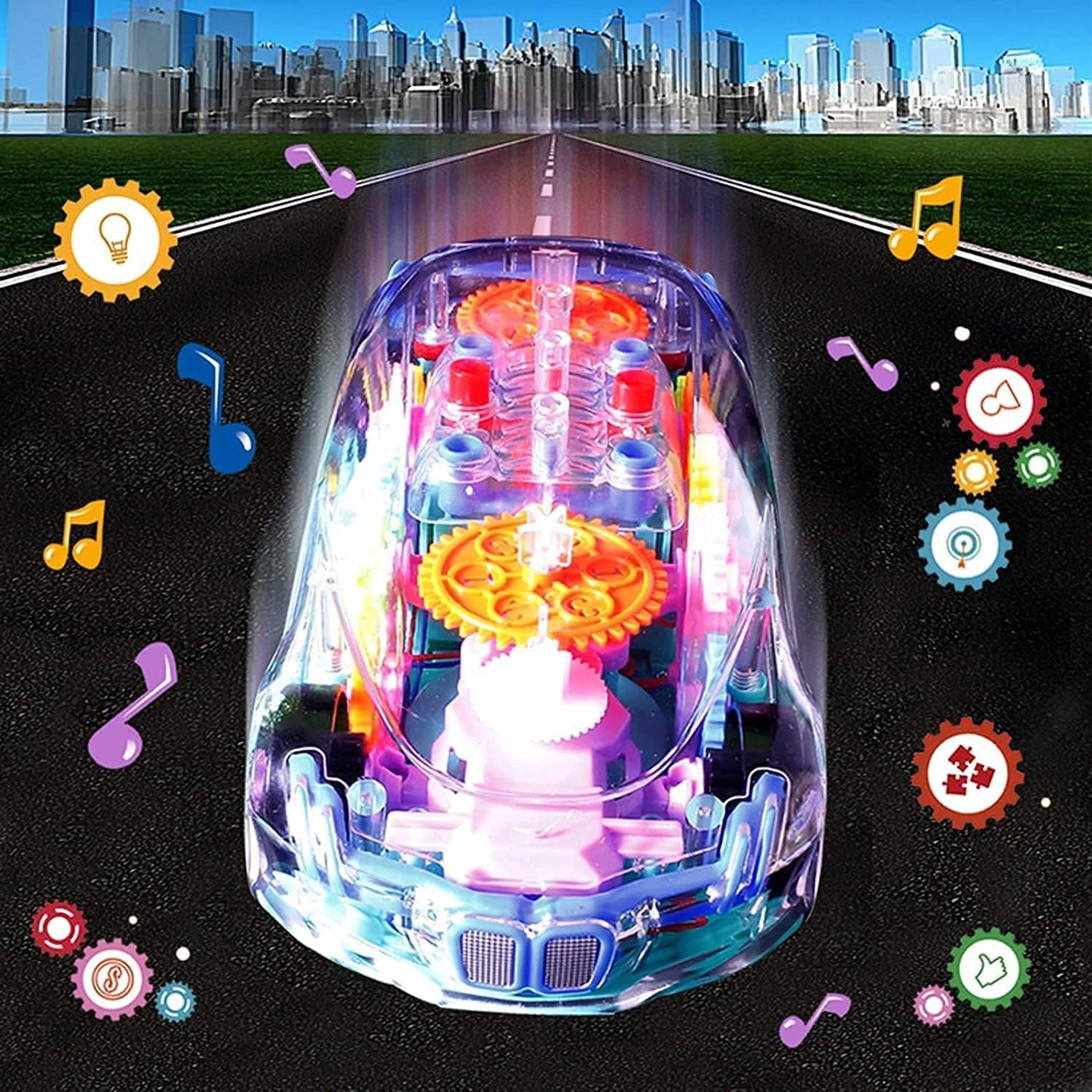 Automatic 360 Degree Rotating Transparent Gear Concept Car With Musical And 3D Flashing Lights Toy (Multicolor / Battery Not Included) thumbnail 4