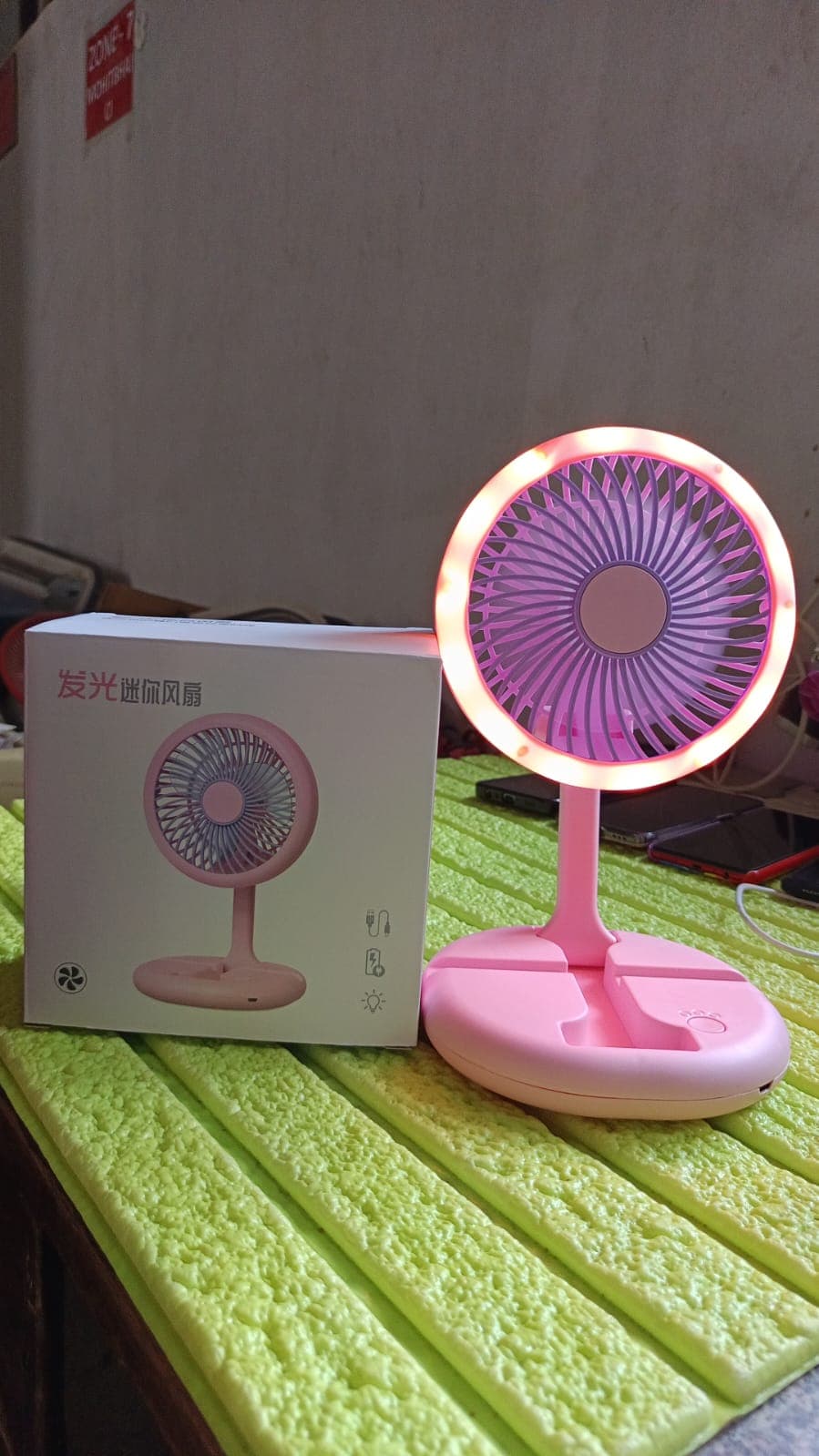 Usb Rechargeable Portable Fan With Led Light Heavy Duty & Foldable Fan With Charging Port Home thumbnail 9