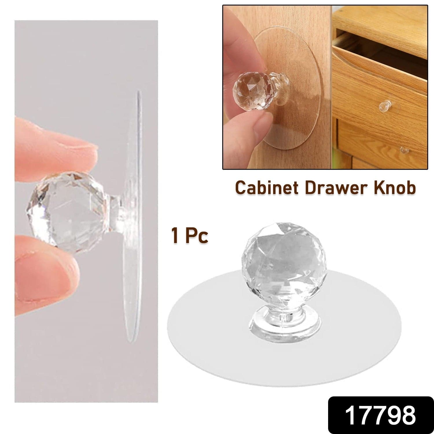 Clear Diamond Crystal Cabinet Knob & Pull Handle (1 Pc) thumbnail 2