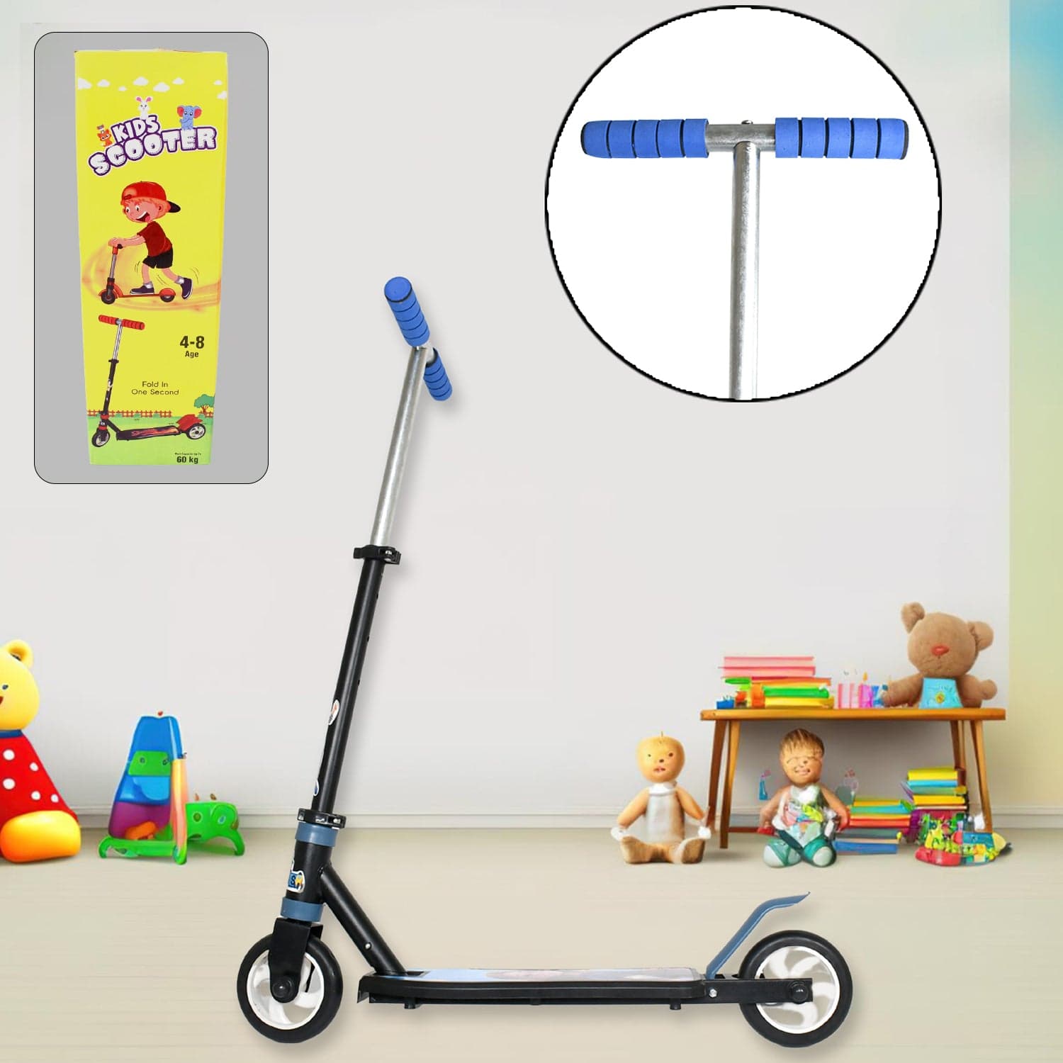 Foldable Kids Ride-On Scooter of 2-Wheel, Height Adjustable (4-8 yrs, Multicolor) thumbnail 1