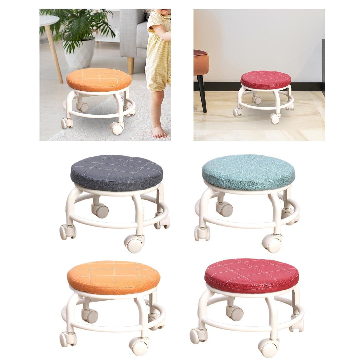 Roller Seat Stool Low Height Rolling Plastic Stool (1 Pc) thumbnail 7