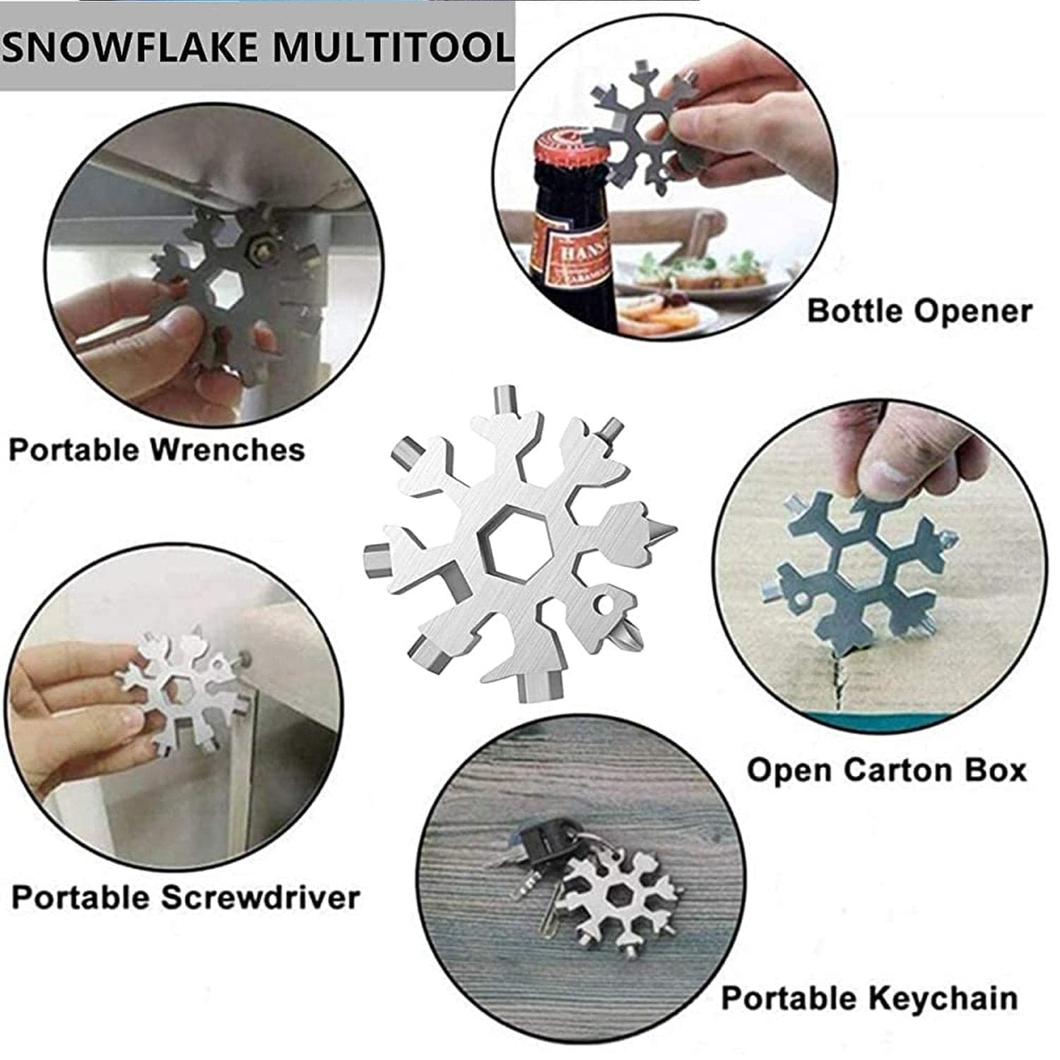 Durable & Portable 18 In 1 Snowflake Multi-Tool, Snowflake Bottle Opener Flat Phillips Screwdriver Kit Wrench thumbnail 3