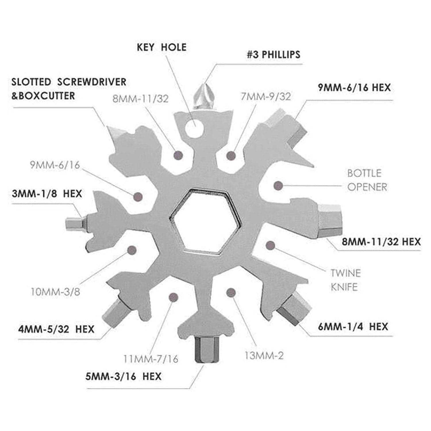 Durable & Portable 18 In 1 Snowflake Multi-Tool, Snowflake Bottle Opener Flat Phillips Screwdriver Kit Wrench thumbnail 4
