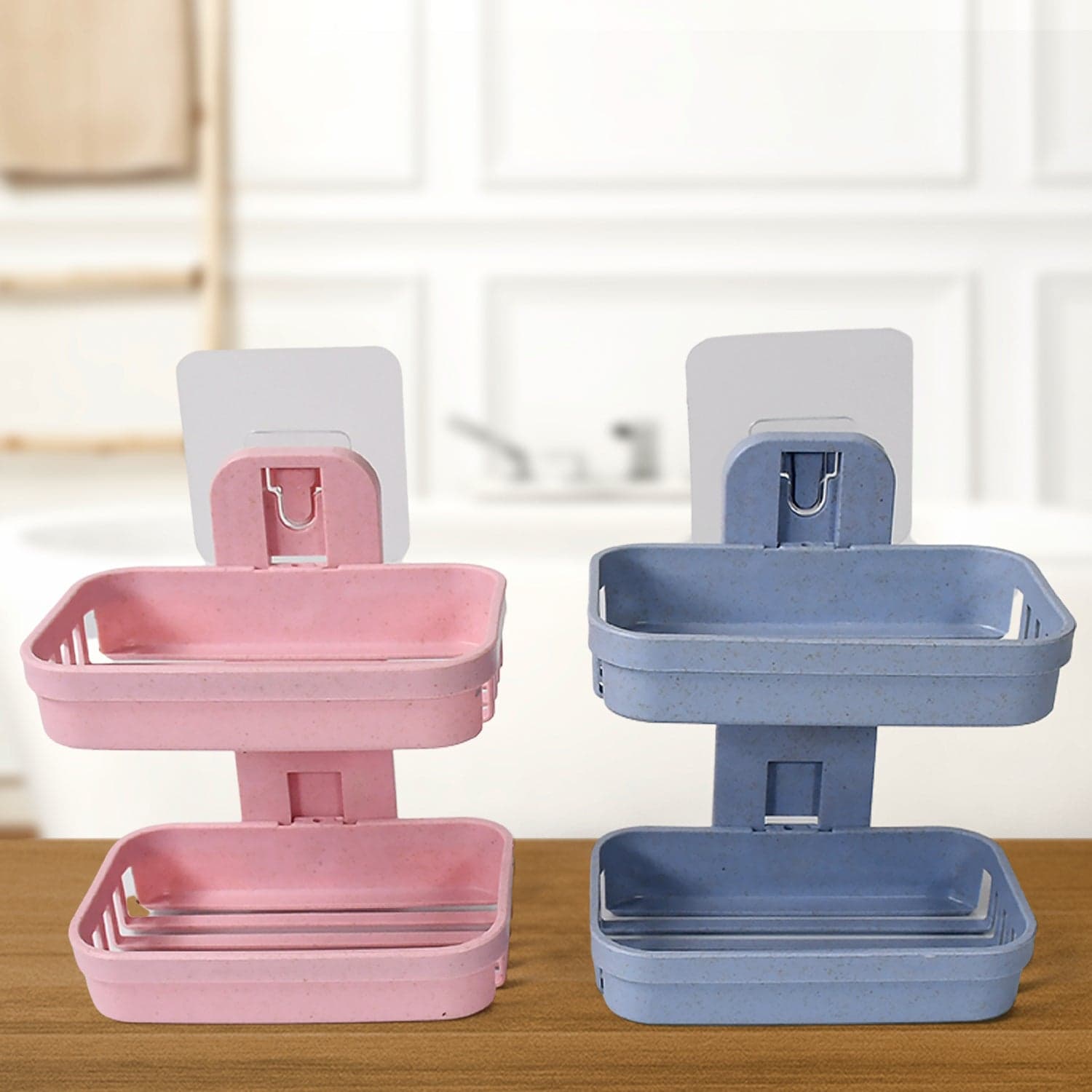Adhesive Sticker Soap 2 Layer Dish Holder Wall Mounted Bathroom Shower Soap Holder Saver Box Storage Organizer Rack thumbnail 3