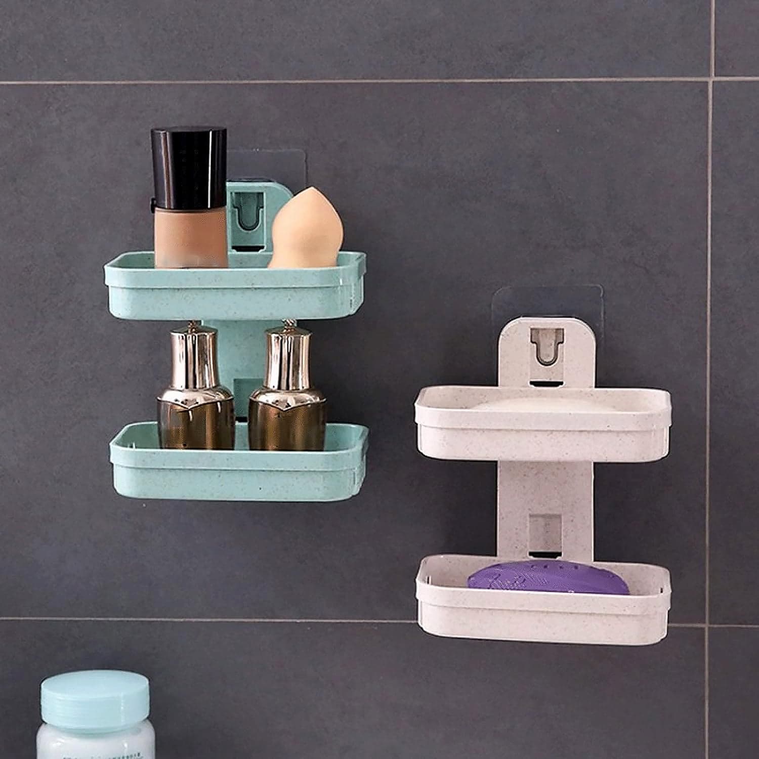 Adhesive Sticker Soap 2 Layer Dish Holder Wall Mounted Bathroom Shower Soap Holder Saver Box Storage Organizer Rack thumbnail 5