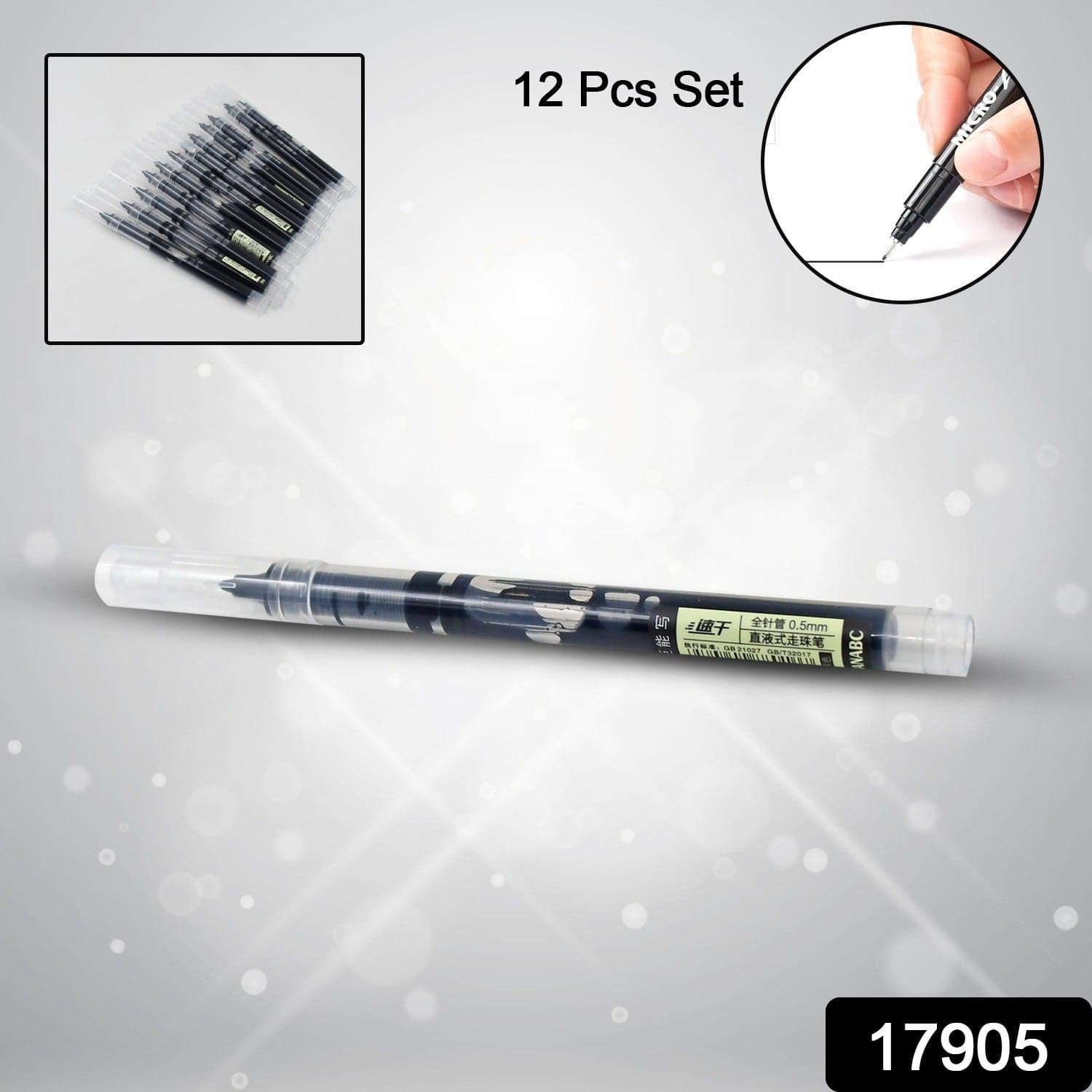 Large Black Roller ball Pens / Gel Pen Set Drawing Writing Pen 0.5 mm (12 Pcs Set) thumbnail 2