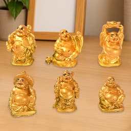 Golden Laughing Buddha Set Of Six Pieces Statue For Happiness