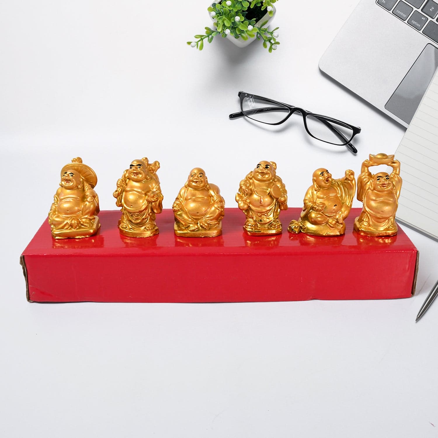 Golden Laughing Buddha Set Of Six Pieces Statue For Happiness thumbnail 7