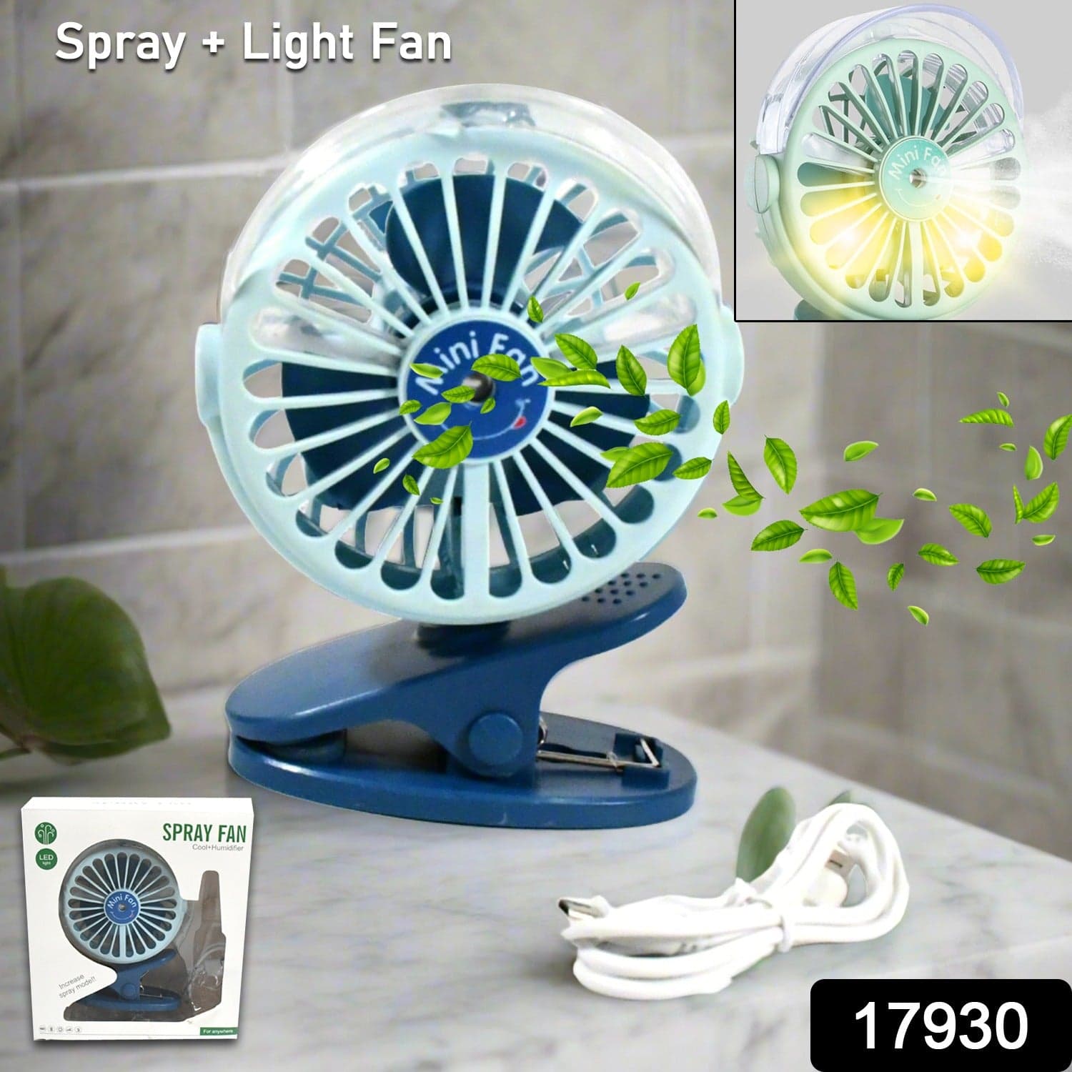 Portable Clip-On Fan Battery Operated & With Light & Spray Small Yet Powerful Usb Table Fan thumbnail 2