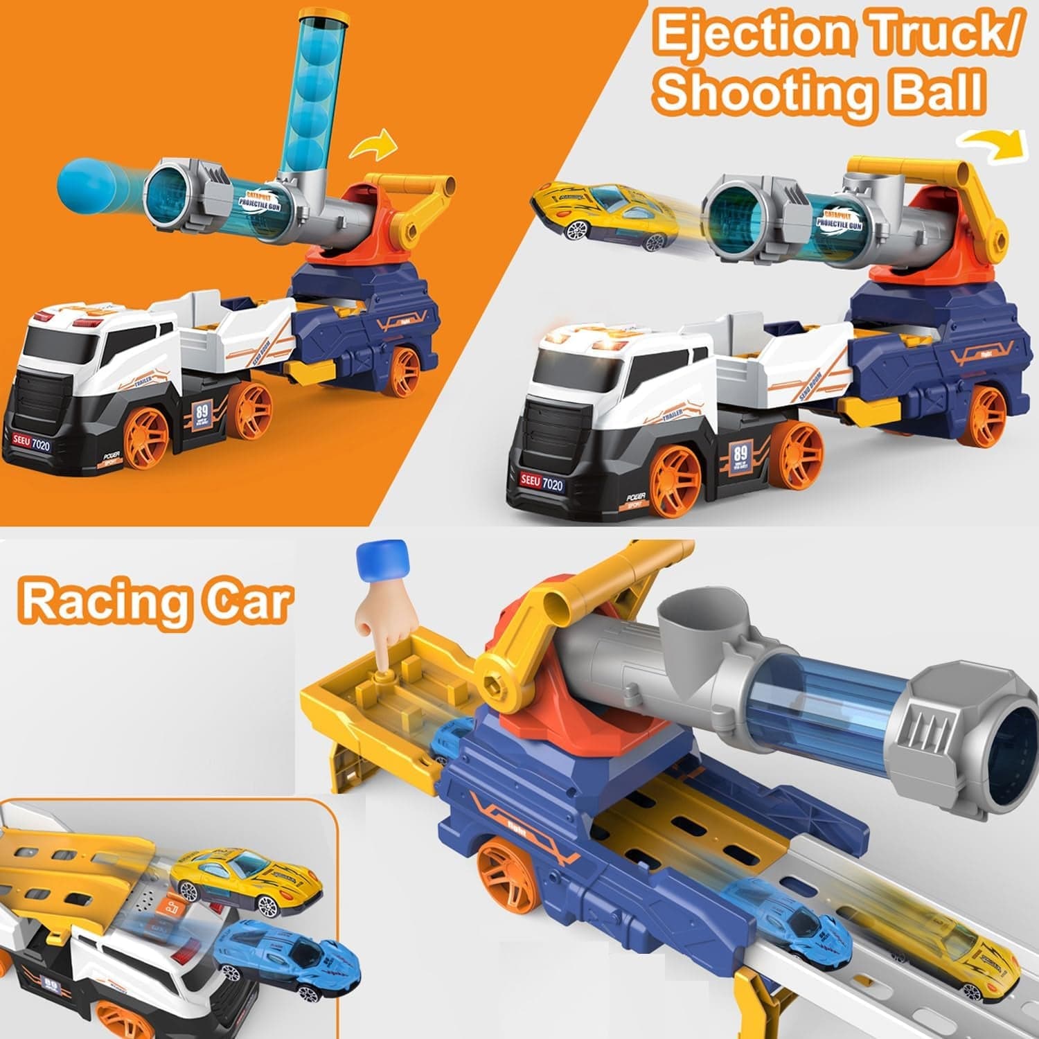 Large Truck Toys Include 2 Racing Cars+4 Ball, with Light & Sounds (Battery Not Included) thumbnail 5