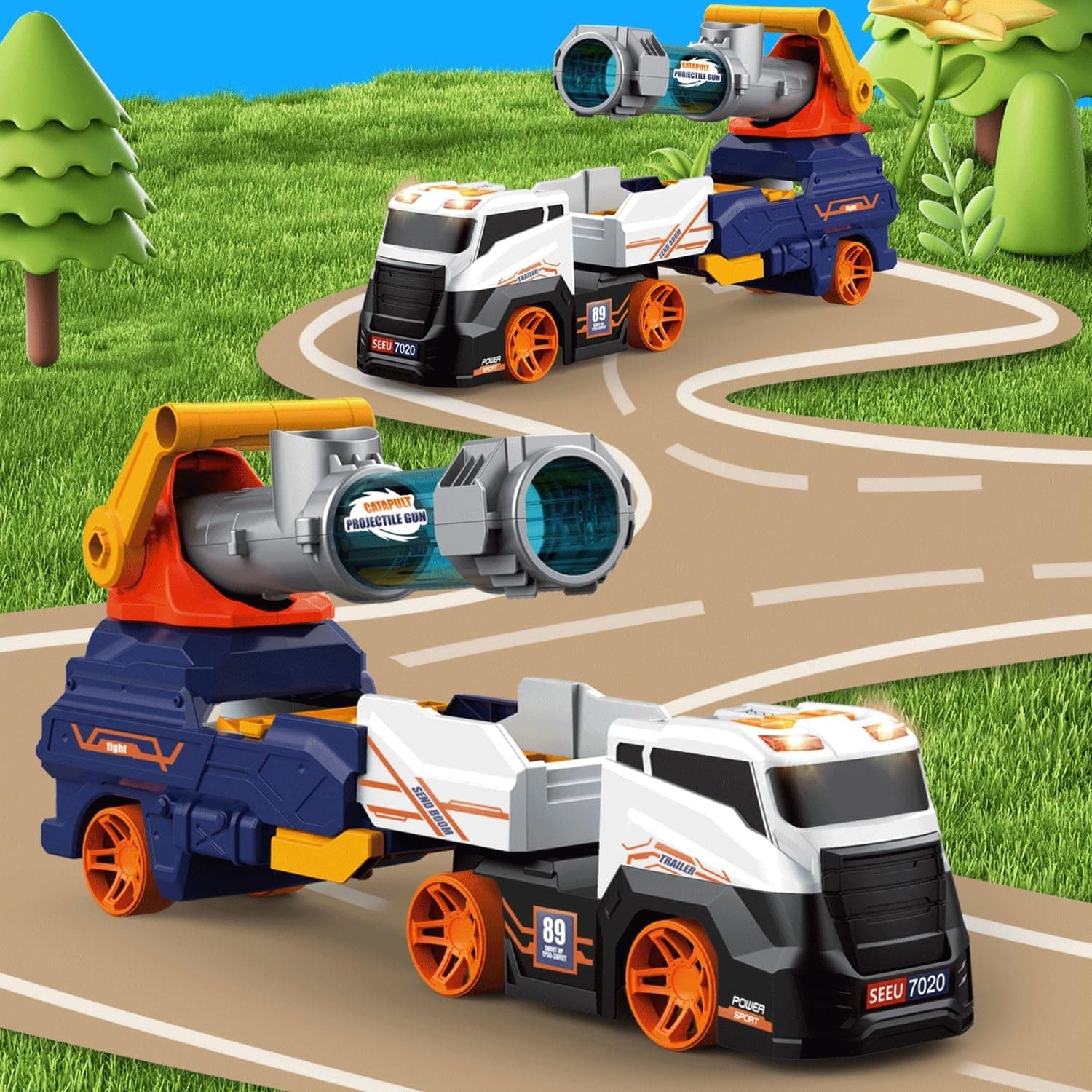 Large Truck Toys Include 2 Racing Cars+4 Ball, with Light & Sounds (Battery Not Included) thumbnail 6