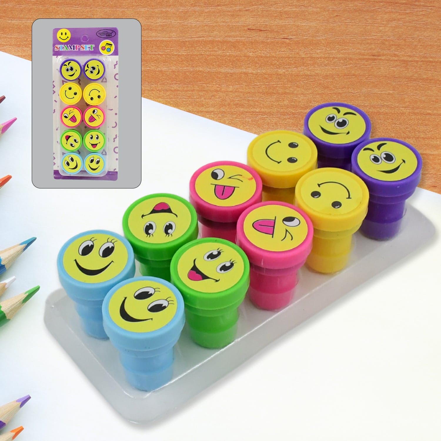 Emoticon Stamps 10 pieces in Round Shape Stamp (Multicolor / 10 Pc) thumbnail 1