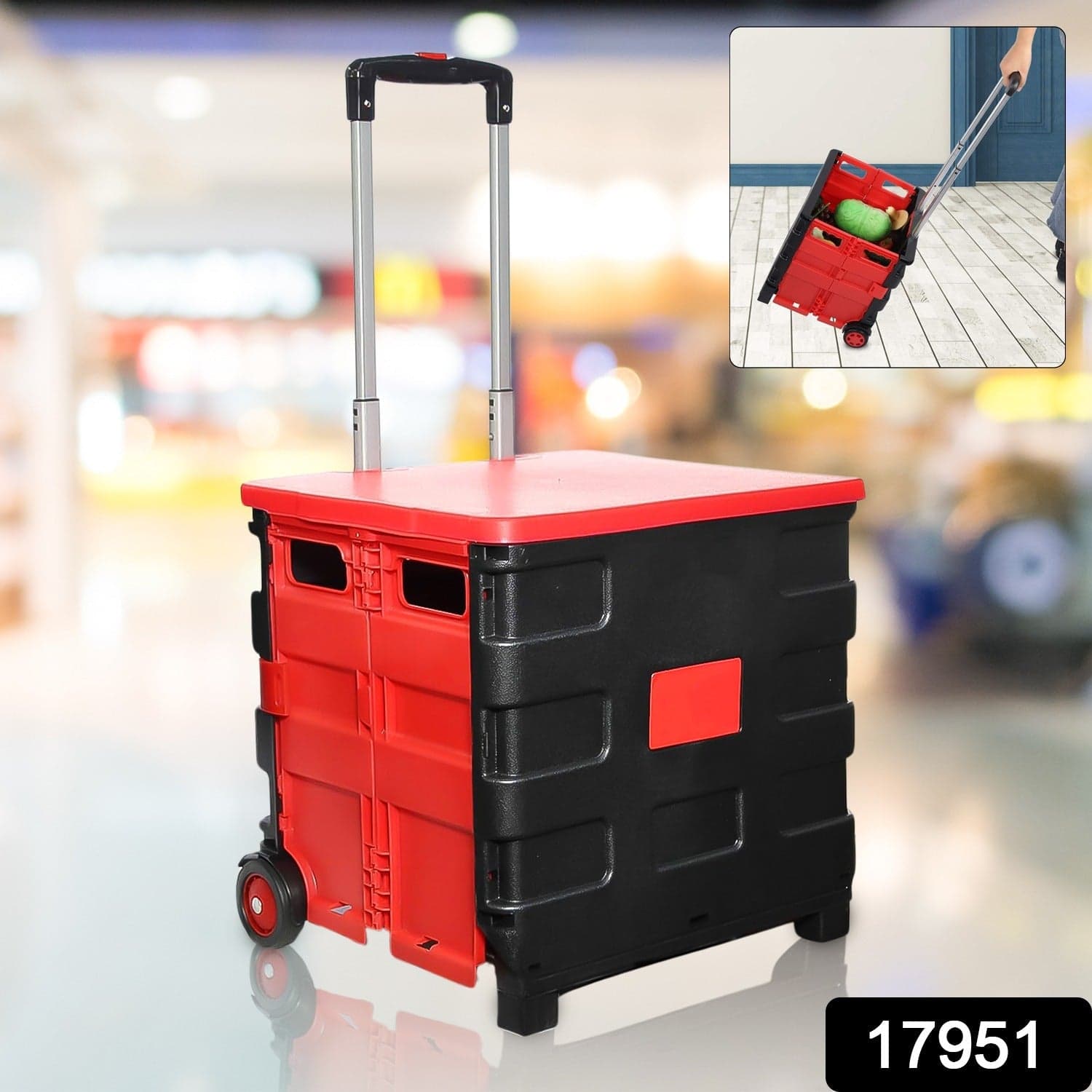Foldable Shopping Grocery Trolley / Cart Travel Portable Food Basket (1 Pc) thumbnail 2